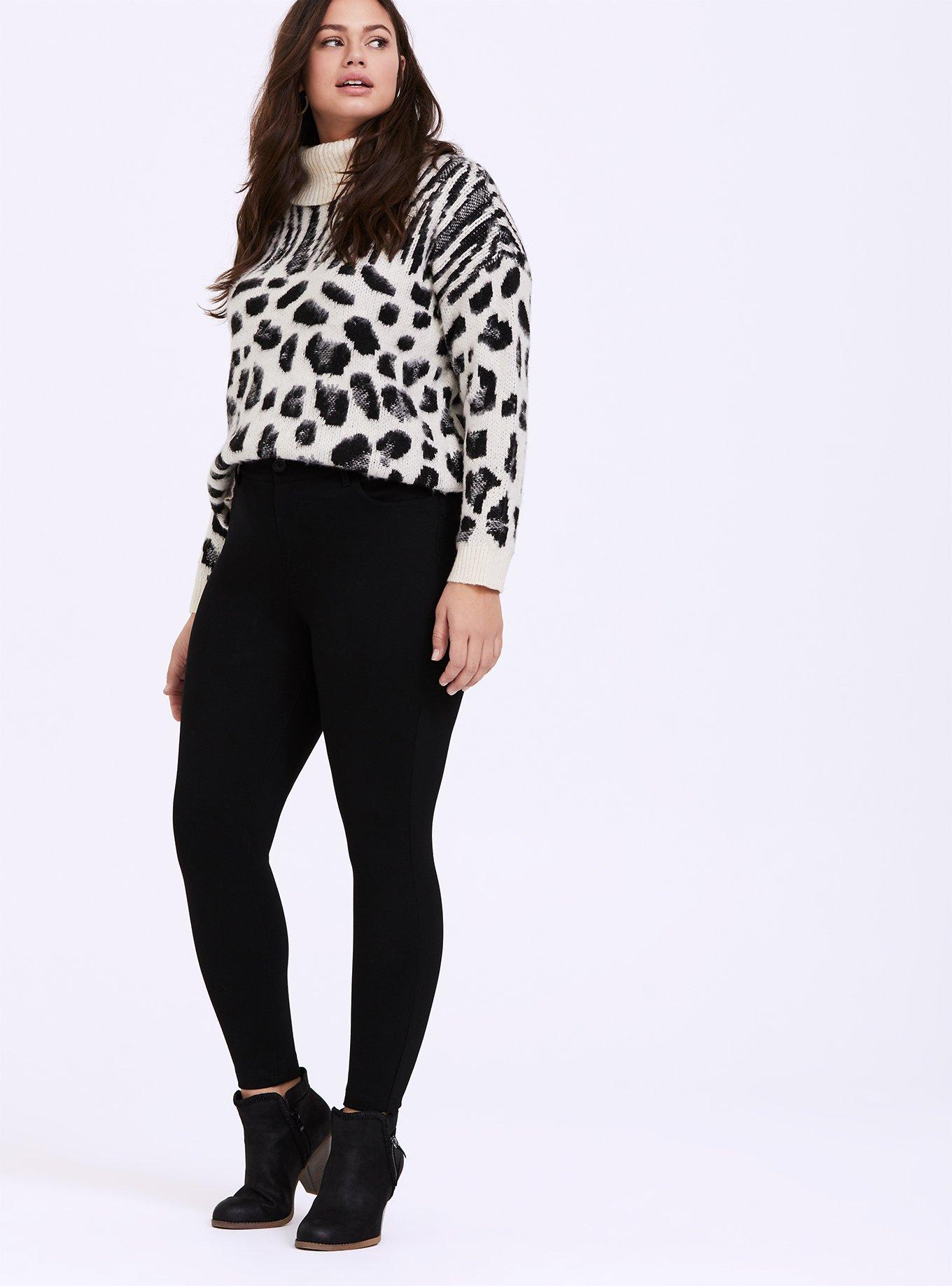 Plus Size White Mixed Animal Print Turtleneck Sweater, ZEBRA BLACK, alternate