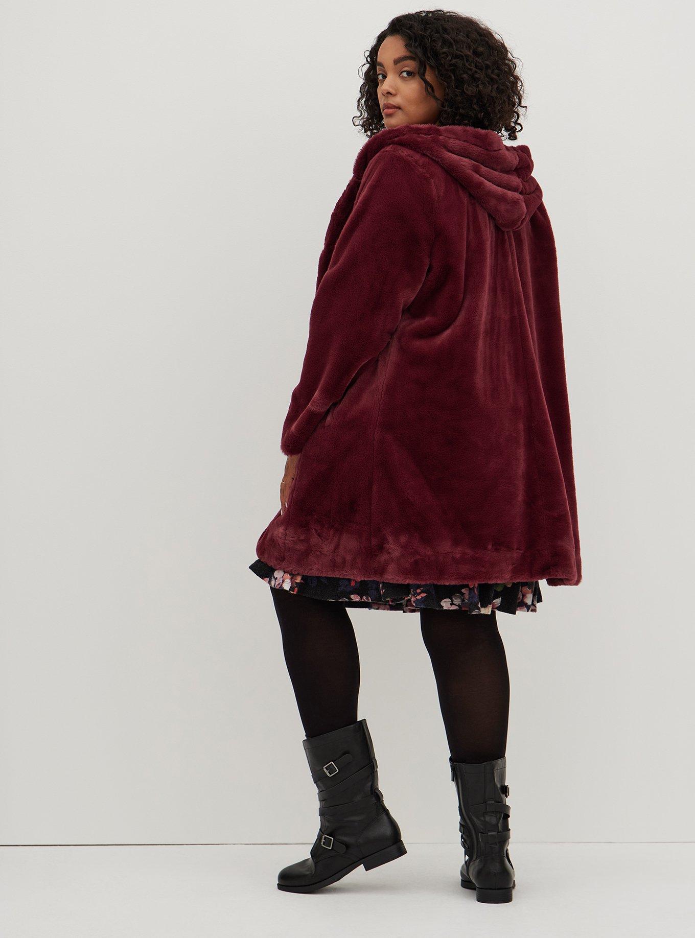 Plus Size Faux Fur Coat, ZINFANDEL, alternate