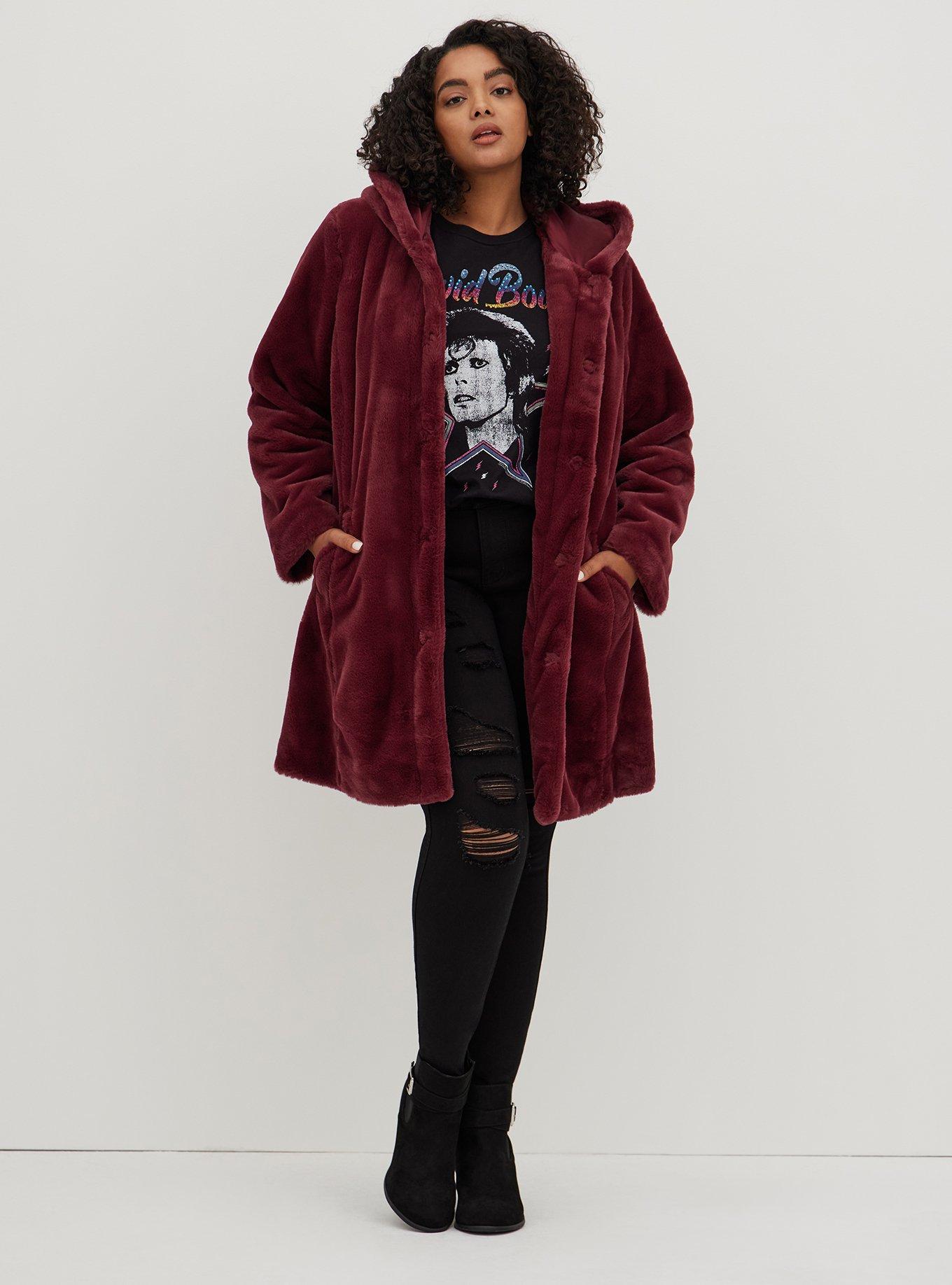 Plus Size Faux Fur Coat, ZINFANDEL, alternate