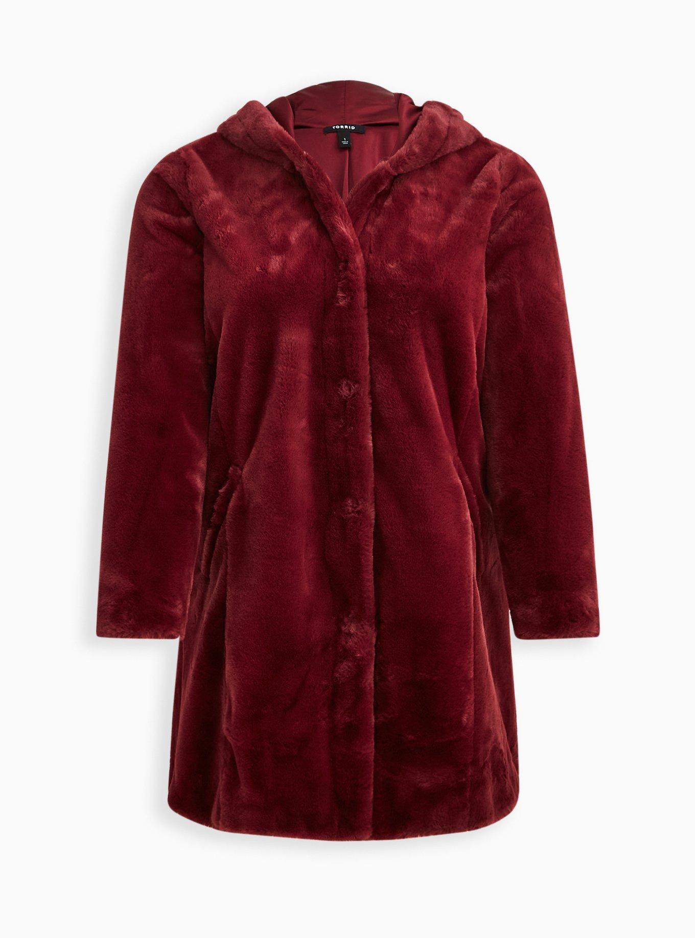 Plus Size Faux Fur Coat, ZINFANDEL, hi-res