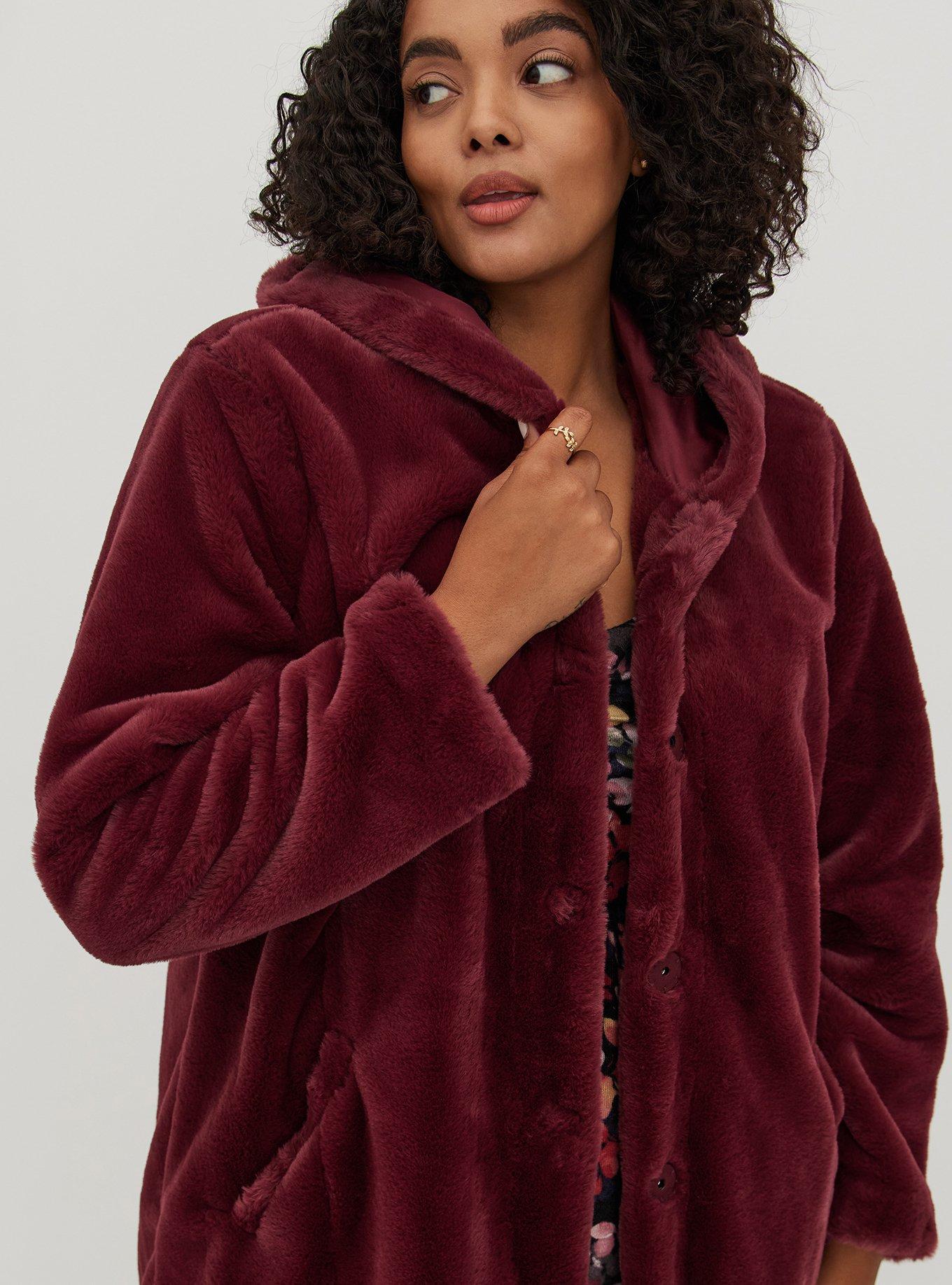 Plus Size Faux Fur Coat, ZINFANDEL, hi-res