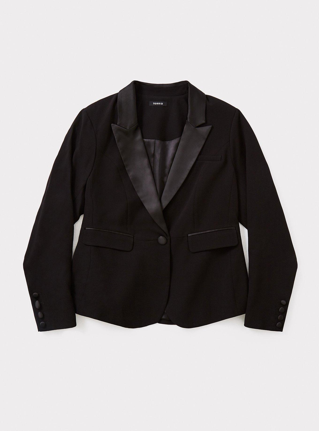 Plus Size - Black Satin Collar Tuxedo Blazer - Torrid