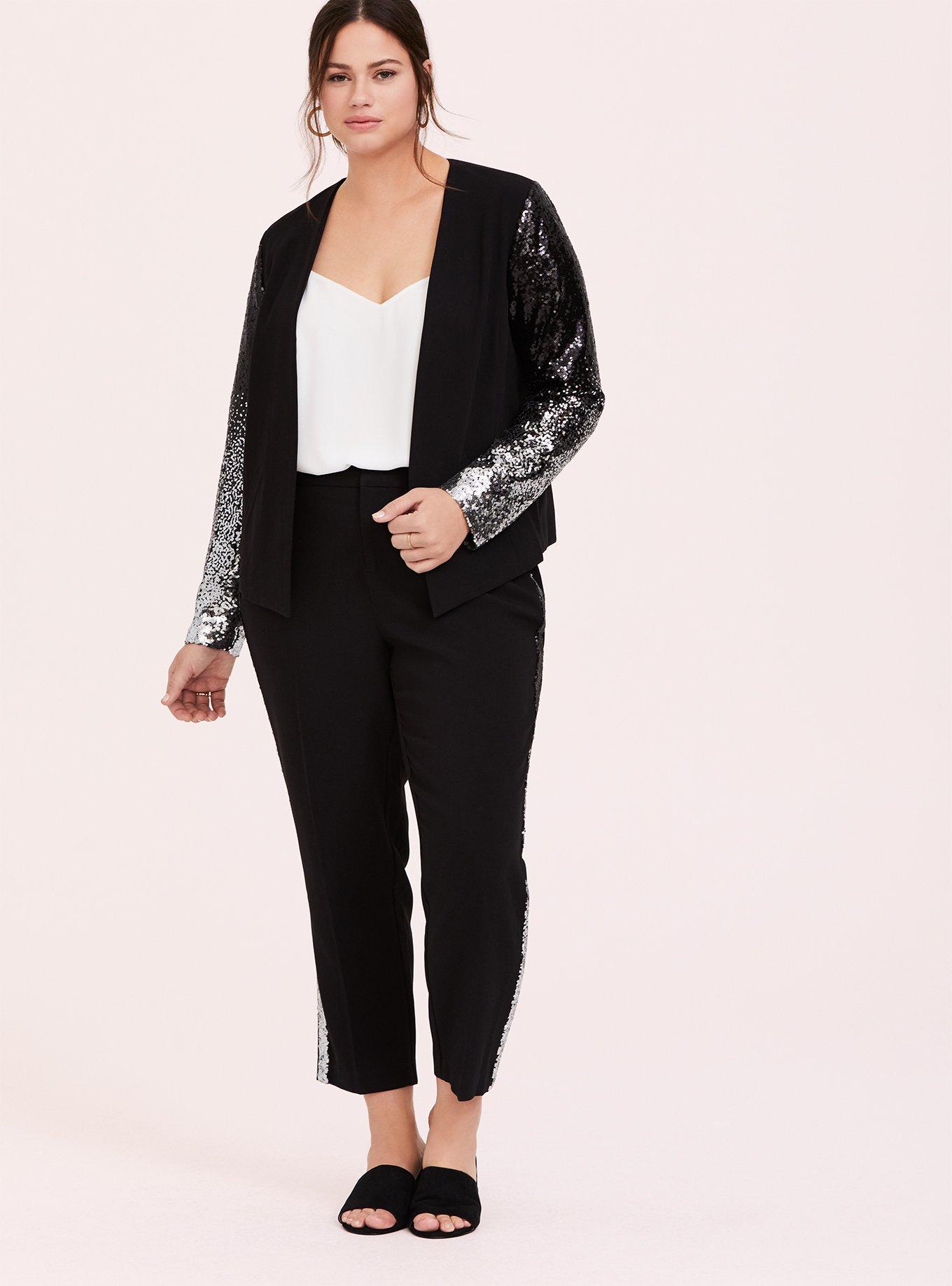 Plus Size - Black Ombre Silver Sequin Sleeve Blazer - Torrid