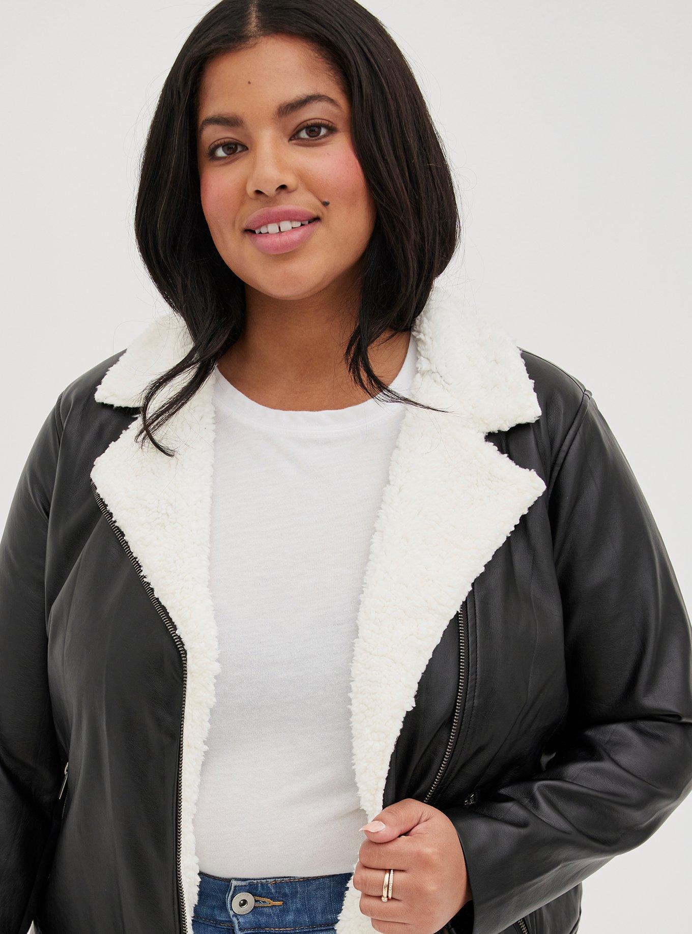 Leather jacket with fur collar womens plus size best sale