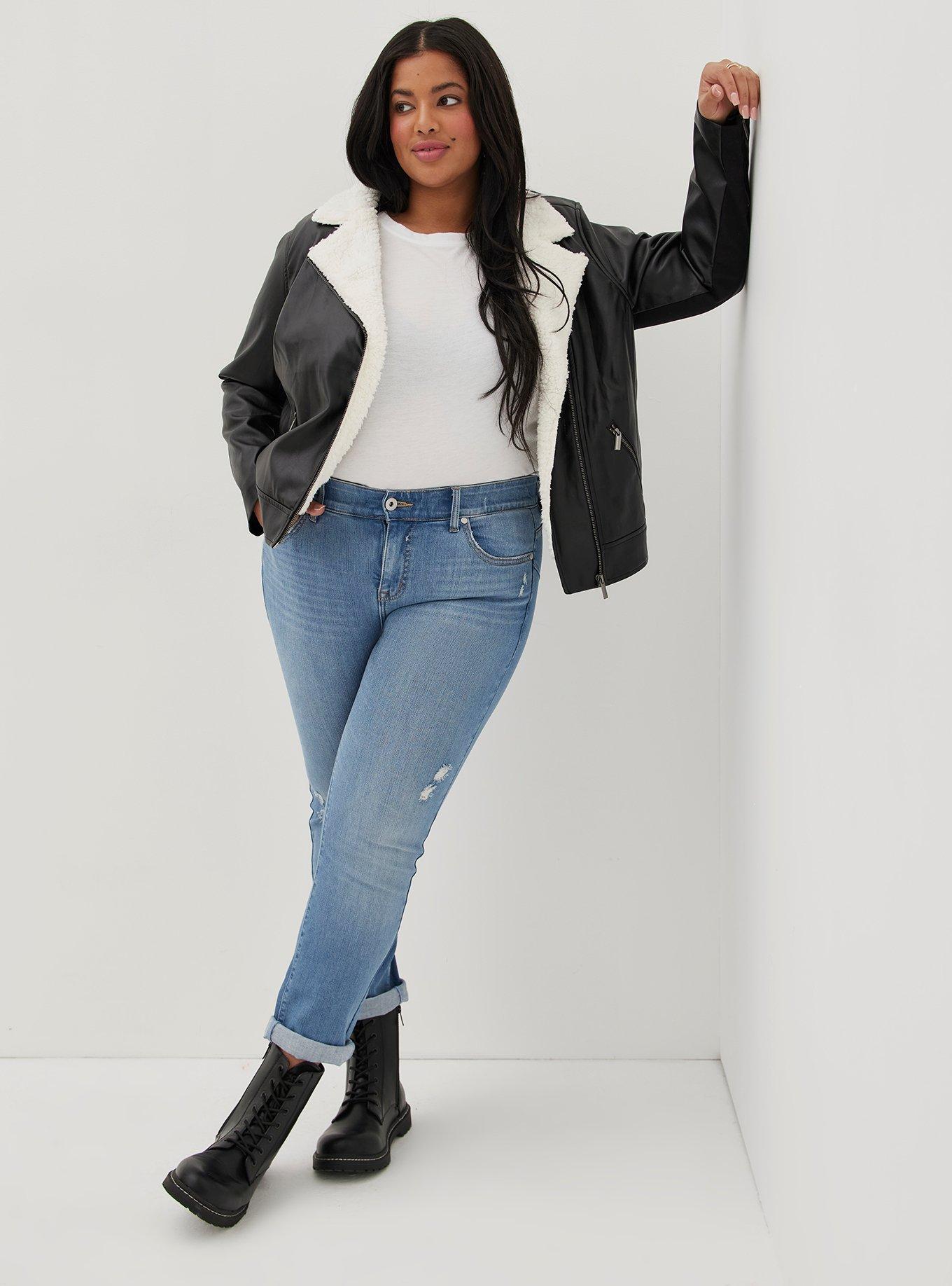 Plus Size - Faux Leather Sherpa Line Moto Jacket - Torrid