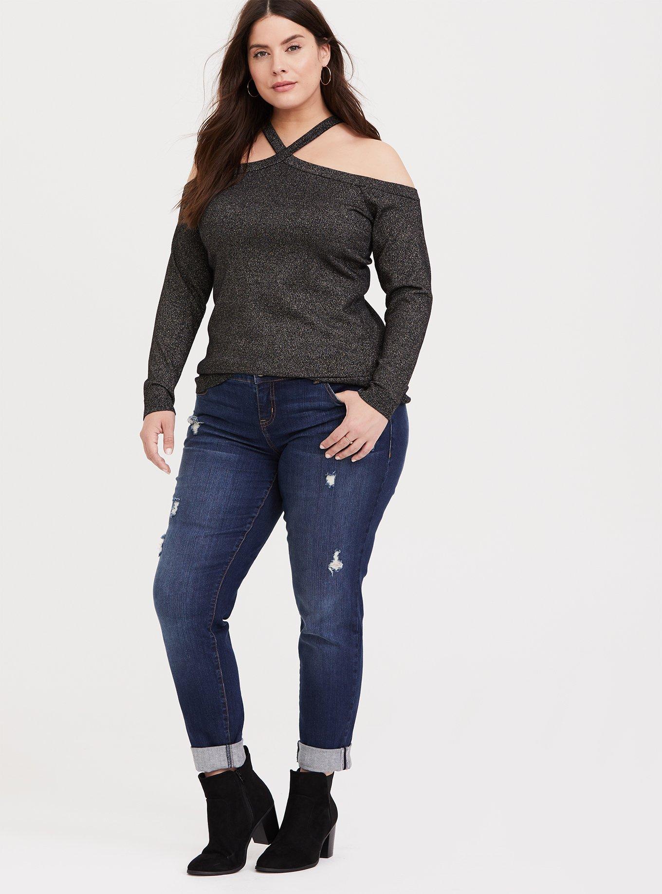 Cross neck best sale cold shoulder sweater