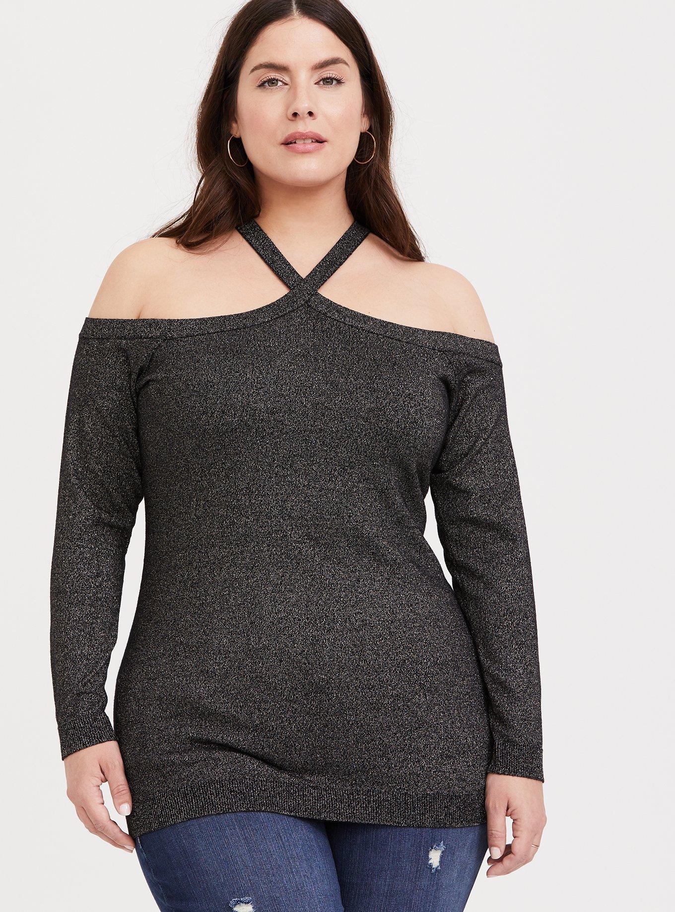 Plus Size Pullover Cross Neck Cold Shoulder Sweater Torrid