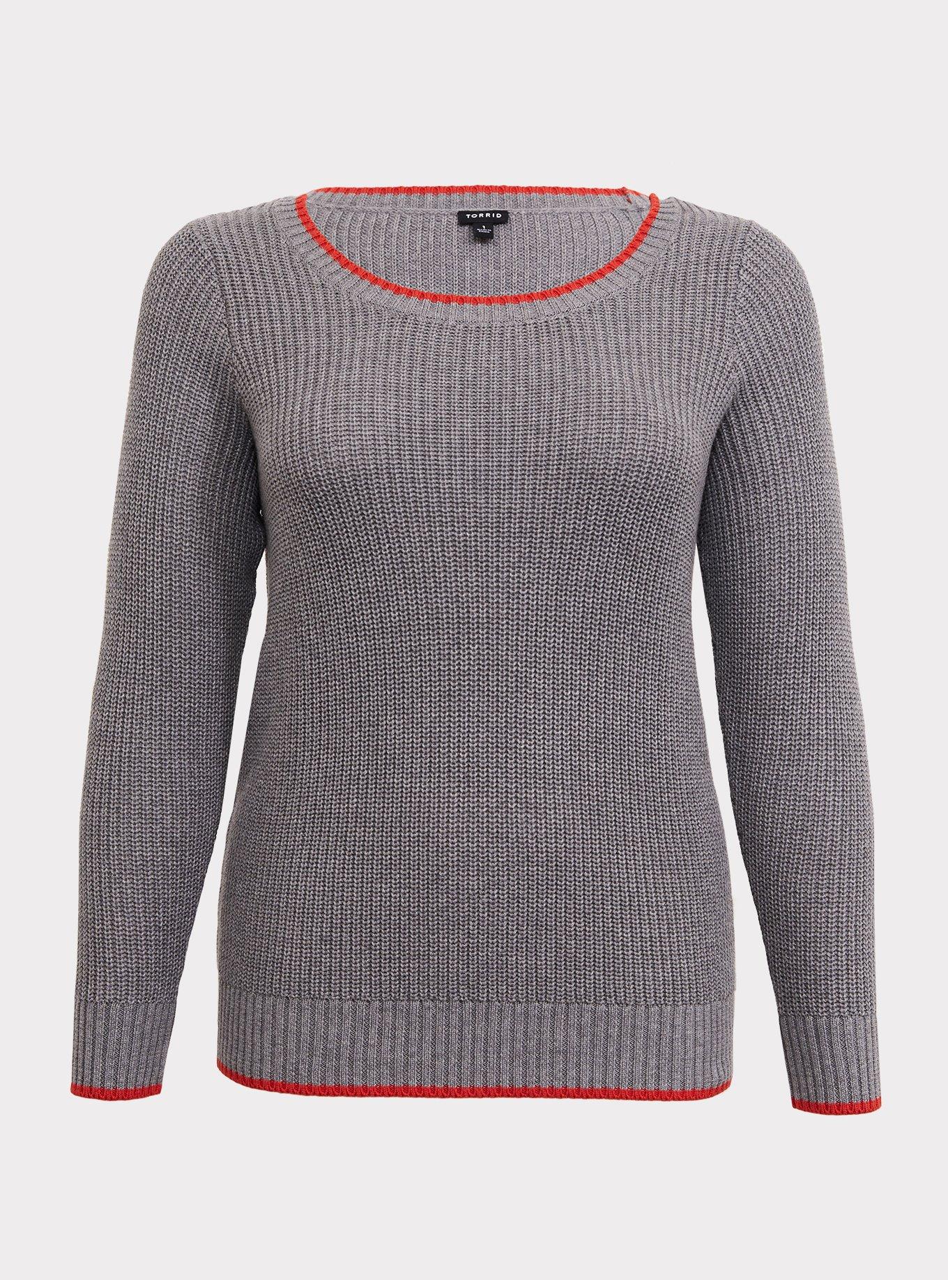 Plus Size Grey Rib Blood Orange Trim Pullover Sweater Torrid
