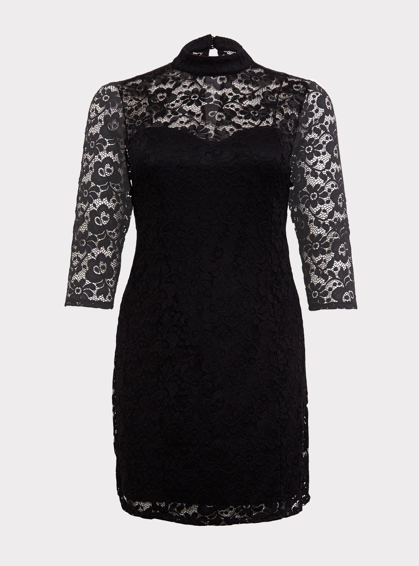 Plus Size - Black Lace Mock Neck Sheath Dress - Torrid