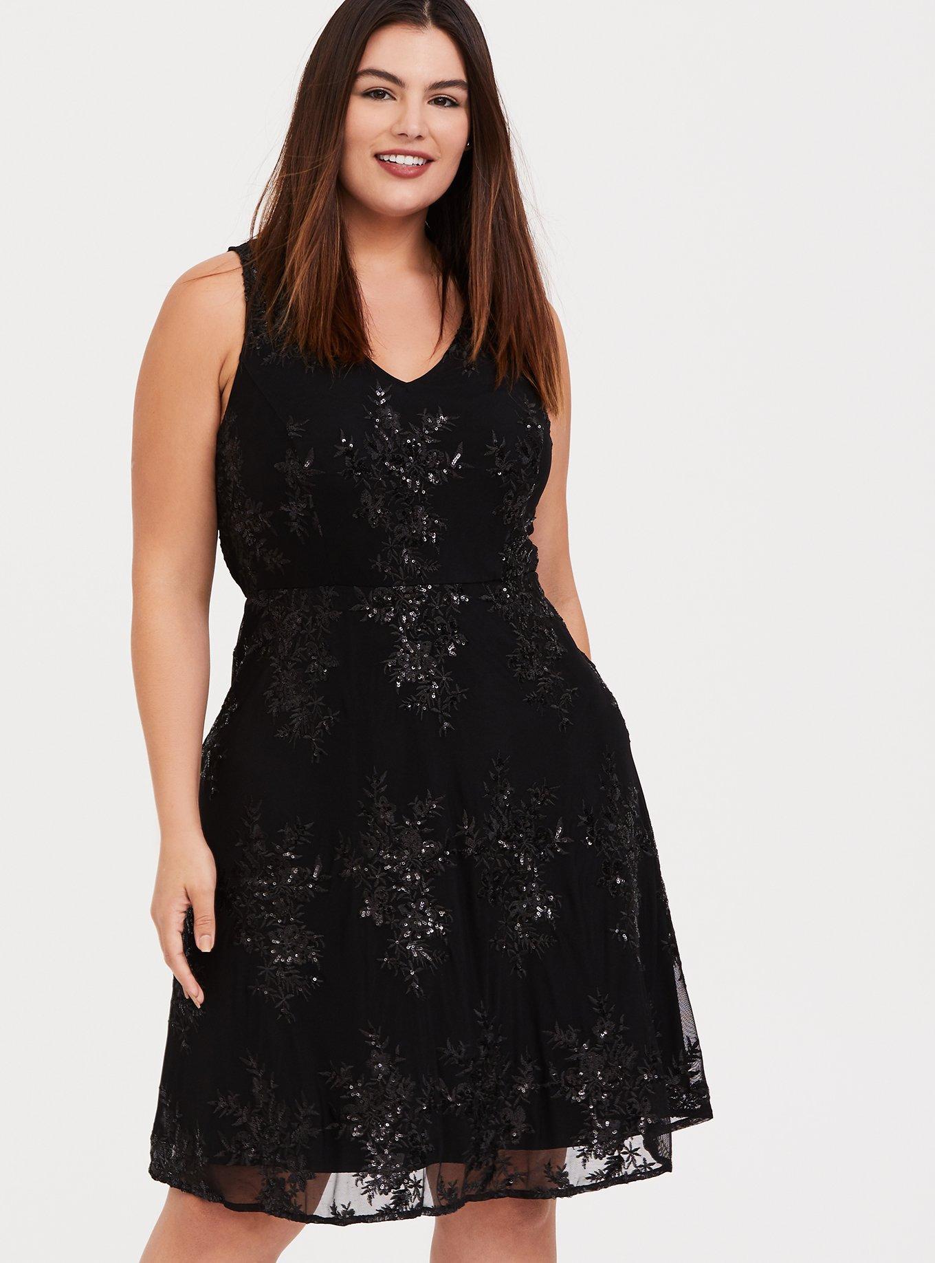 Plus Size - Special Occasion Black Sequin Skater Dress - Torrid