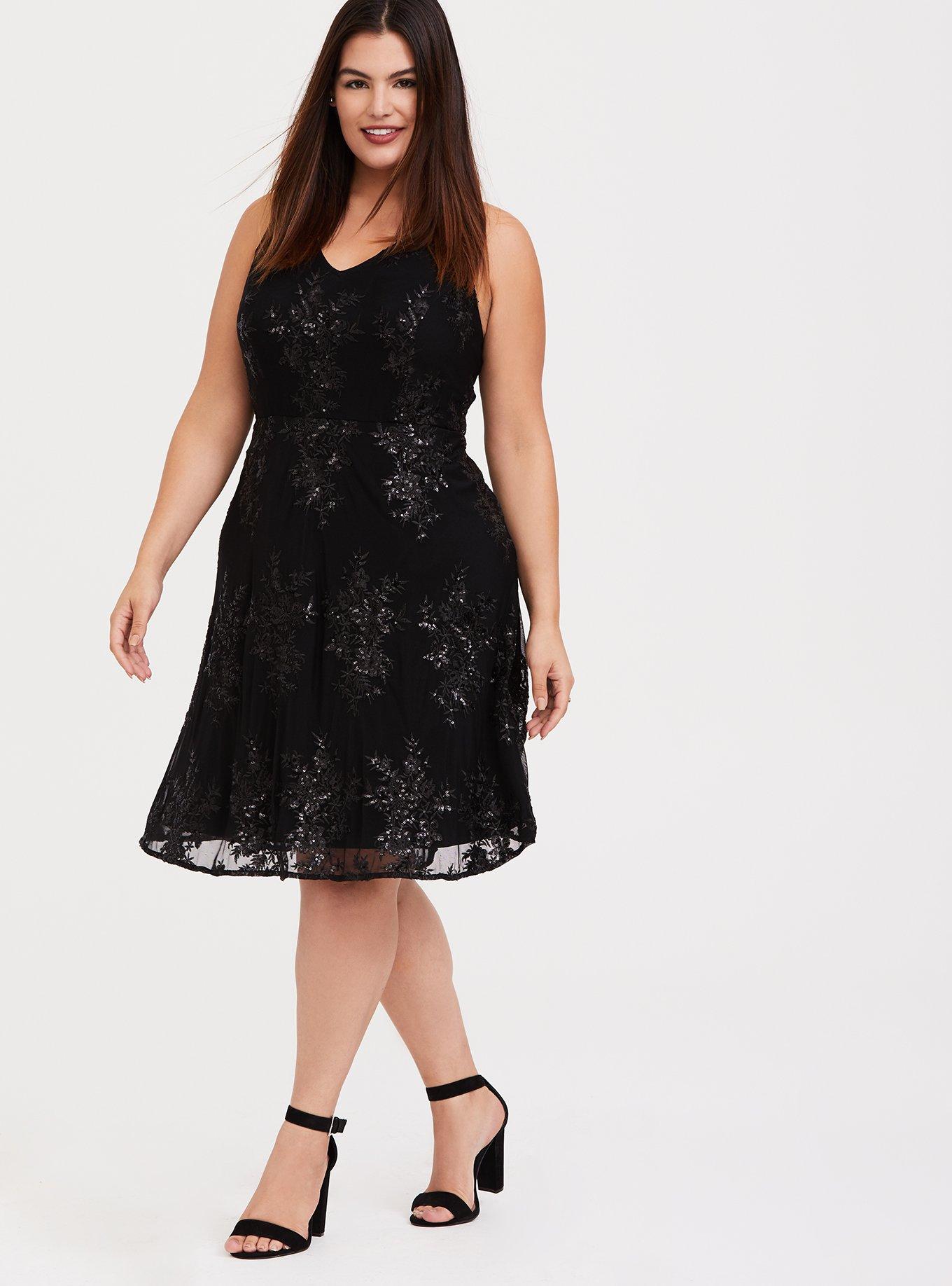 mode Skære af boble Plus Size - Special Occasion Black Sequin Skater Dress - Torrid