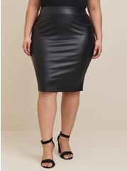 Plus Size Black Faux Pleather Pencil Skirt, DEEP BLACK, alternate