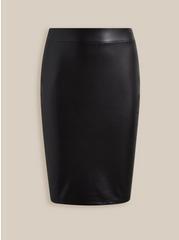 Plus Size Black Faux Pleather Pencil Skirt, DEEP BLACK, hi-res