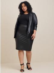 Plus Size Black Faux Pleather Pencil Skirt, DEEP BLACK, hi-res