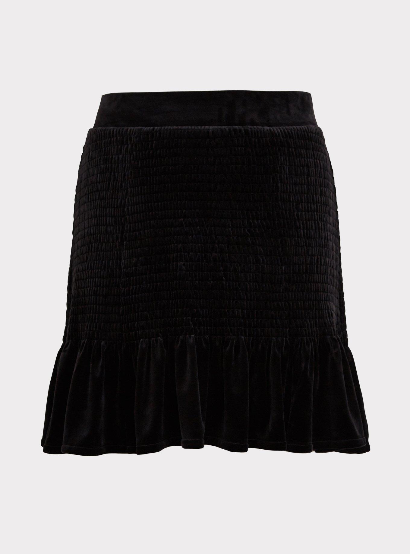 Plus Size - Black Velvet Smocked Ruffle Mini Skirt - Torrid