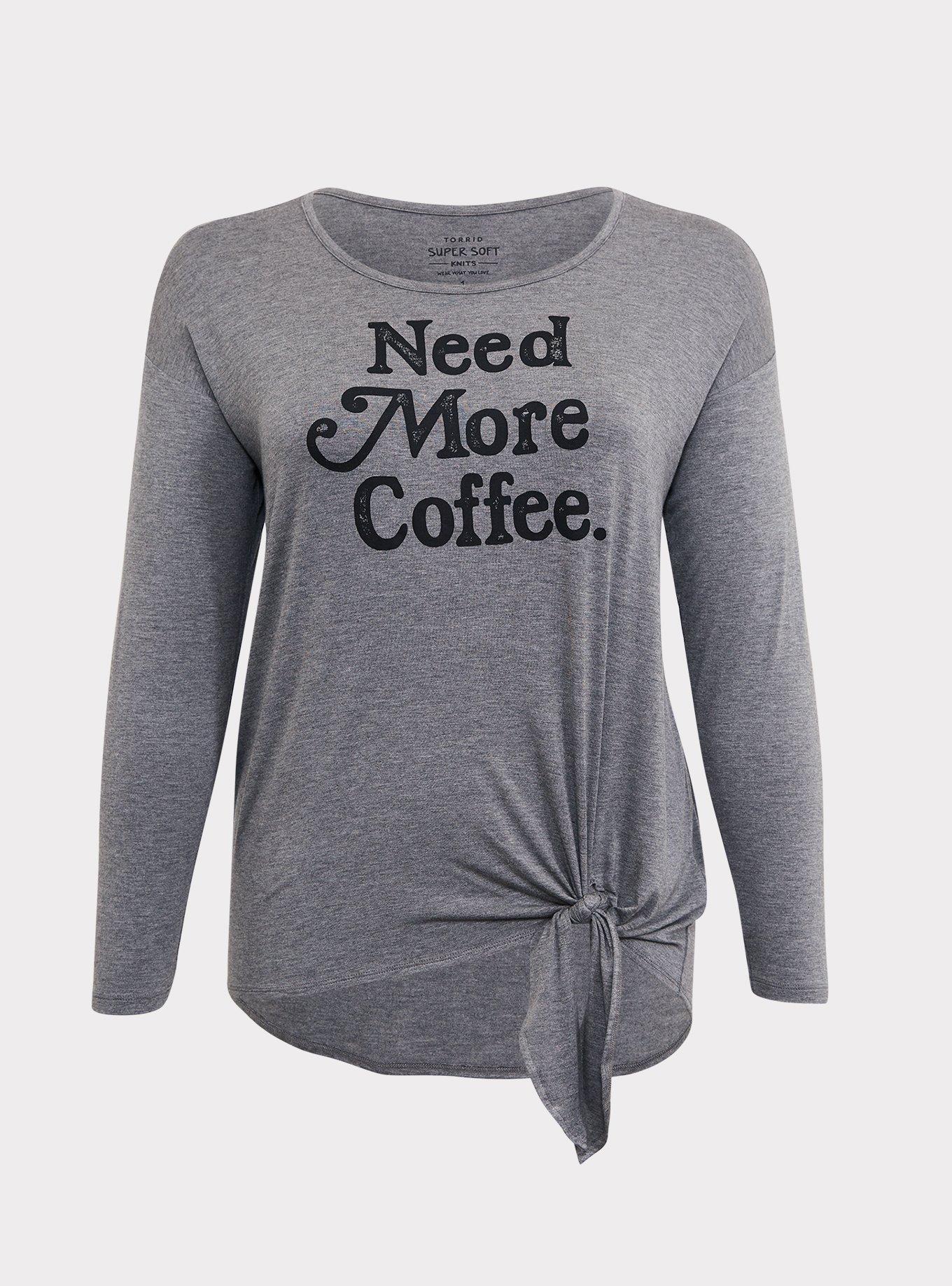 Plus Size - Need More Coffee Super Soft Grey Tie Front Tunic Tee - Torrid