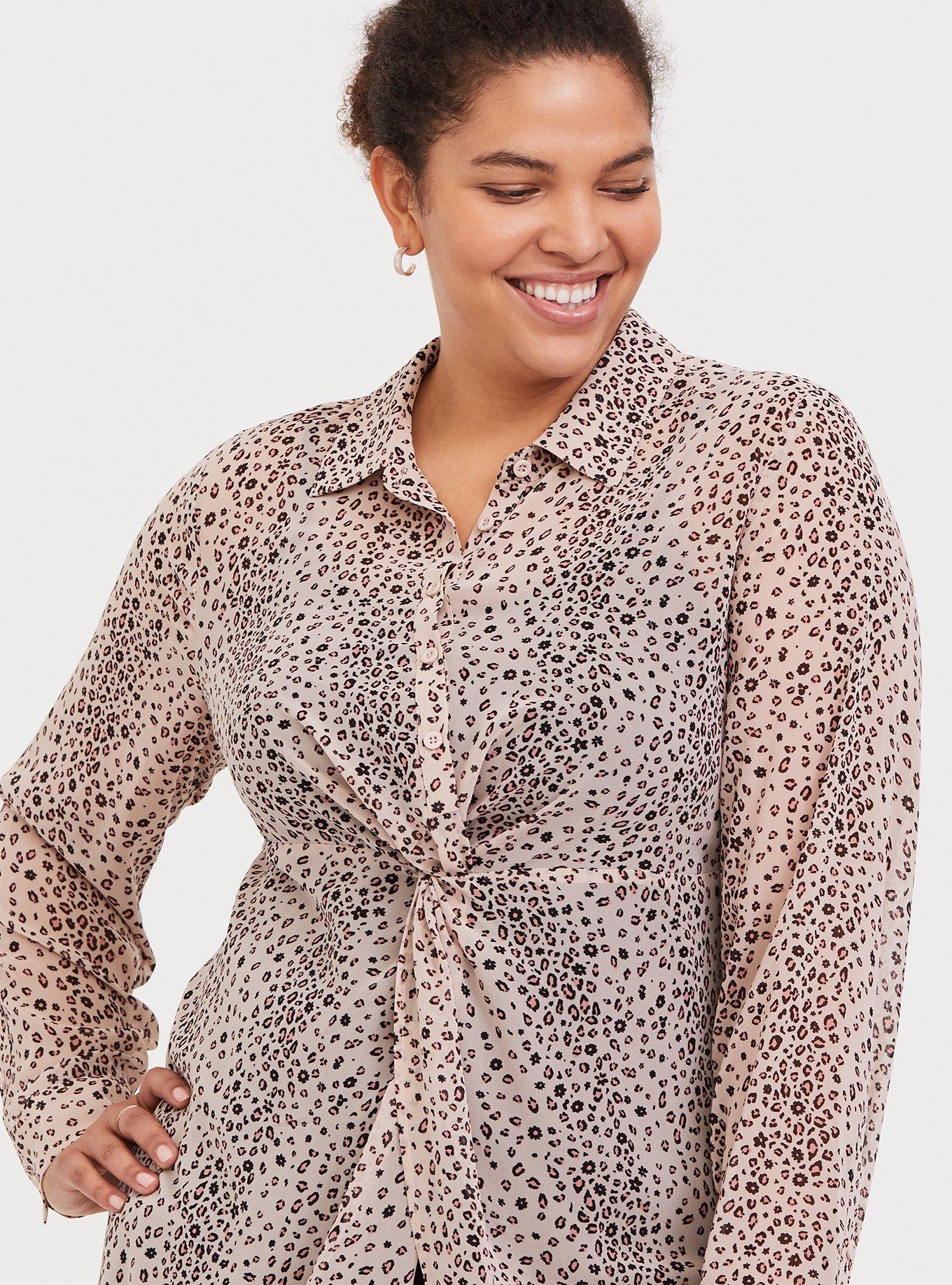 Chiffon Twist Front Tunic Shirt, LEOPARD, alternate