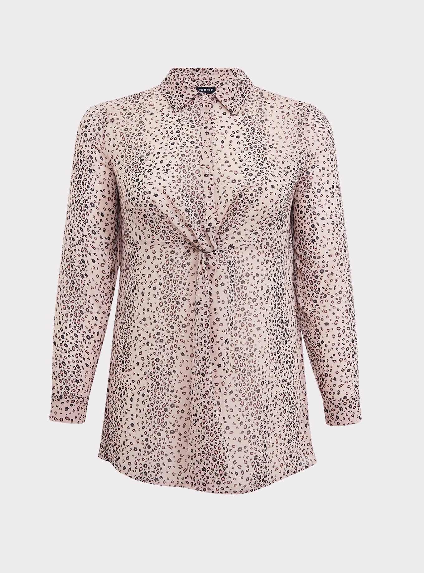 Chiffon Twist Front Tunic Shirt, LEOPARD, hi-res