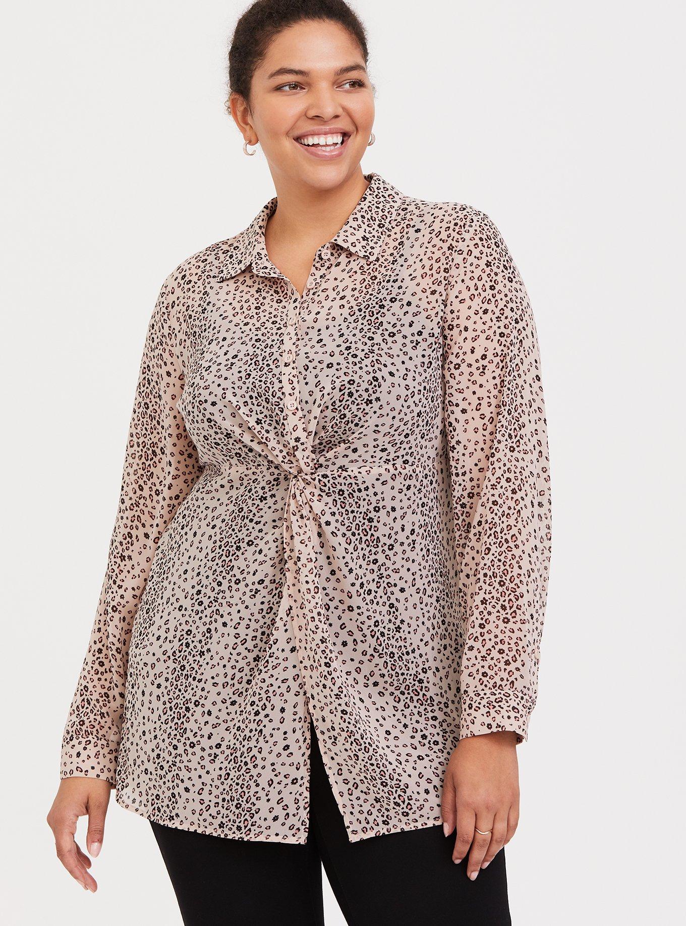 Chiffon Twist Front Tunic Shirt, LEOPARD, hi-res
