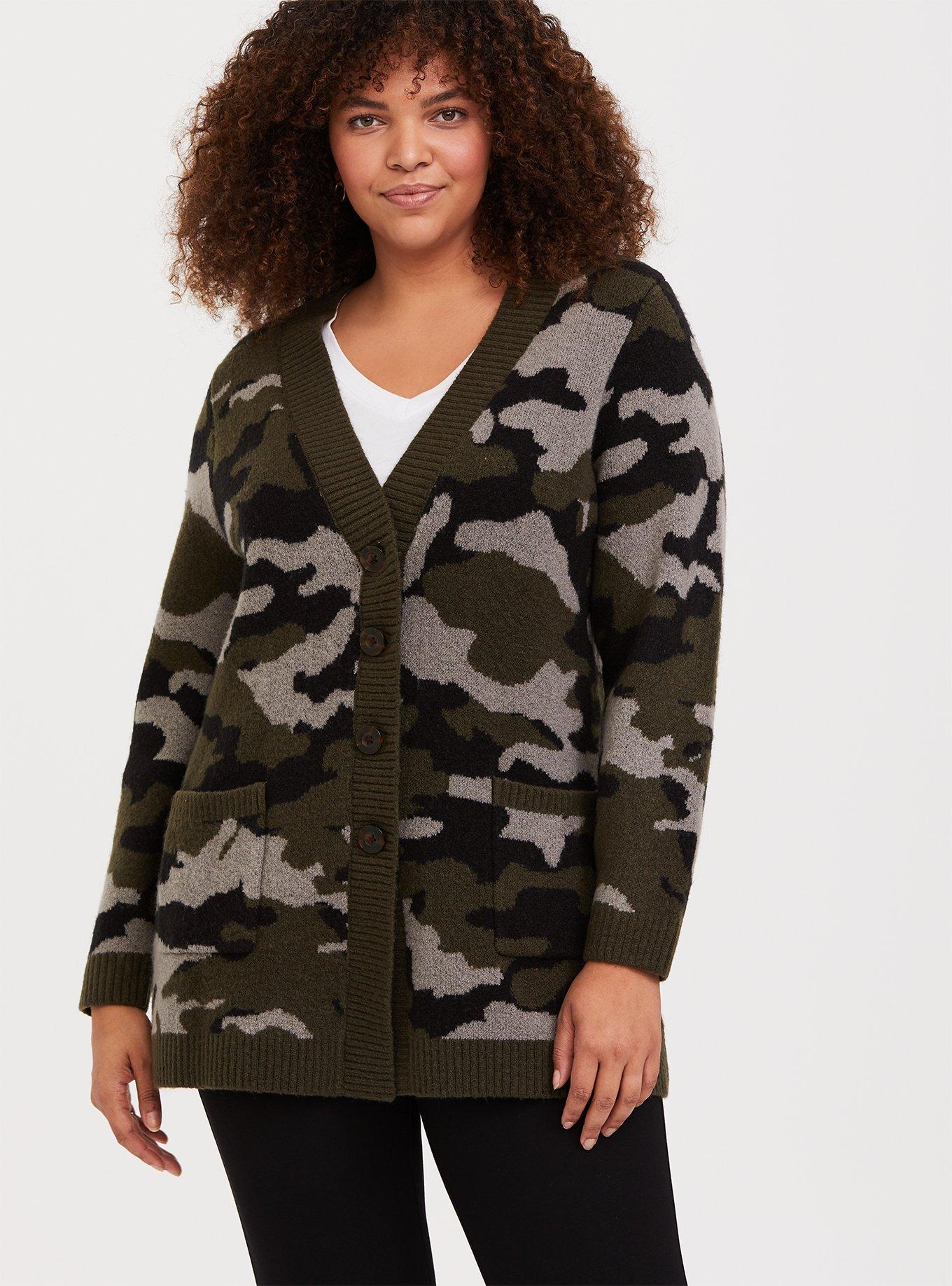 Plus size 2025 camouflage cardigan