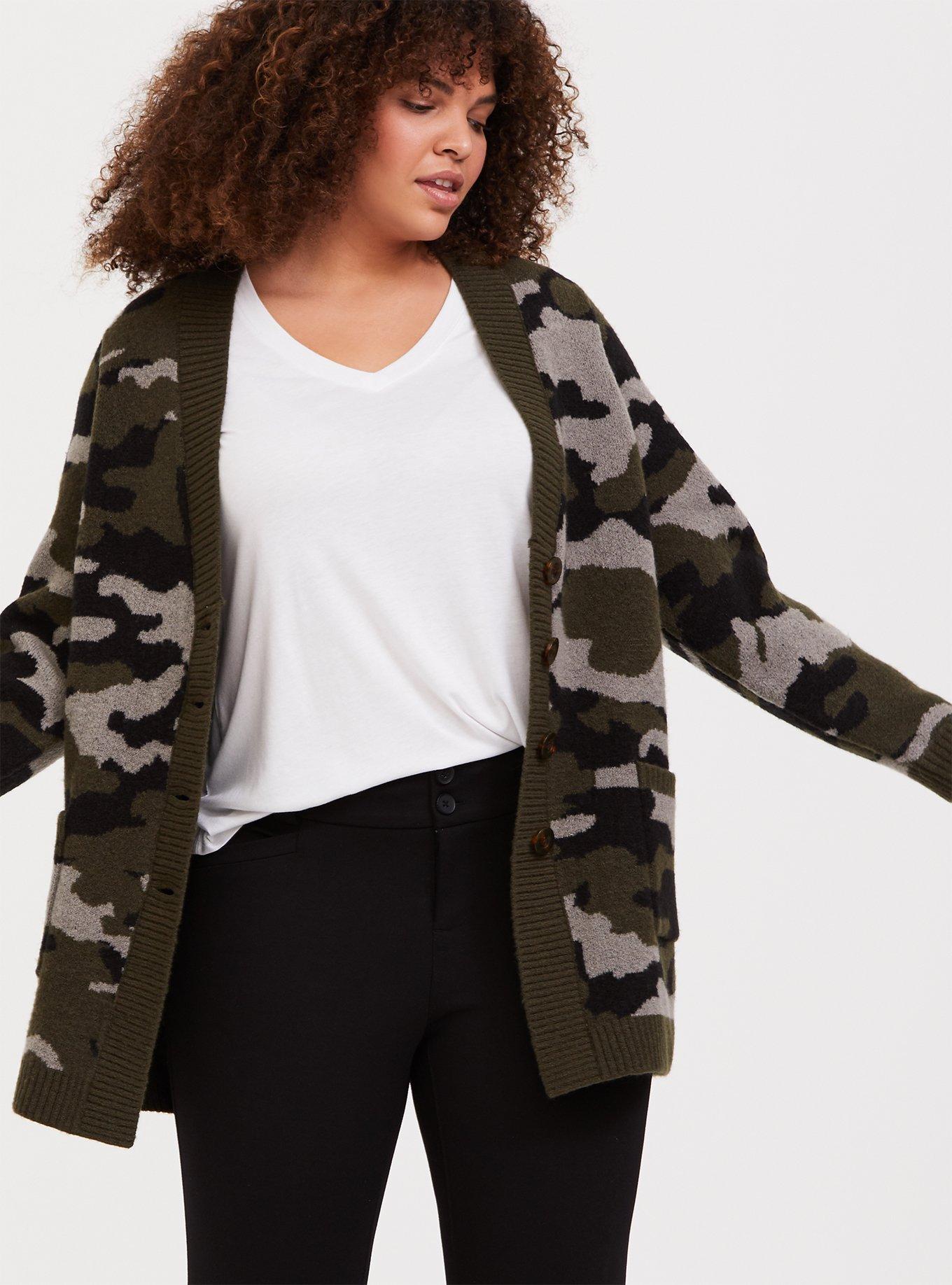 Plus Size - Camo Button Front Cardigan - Torrid