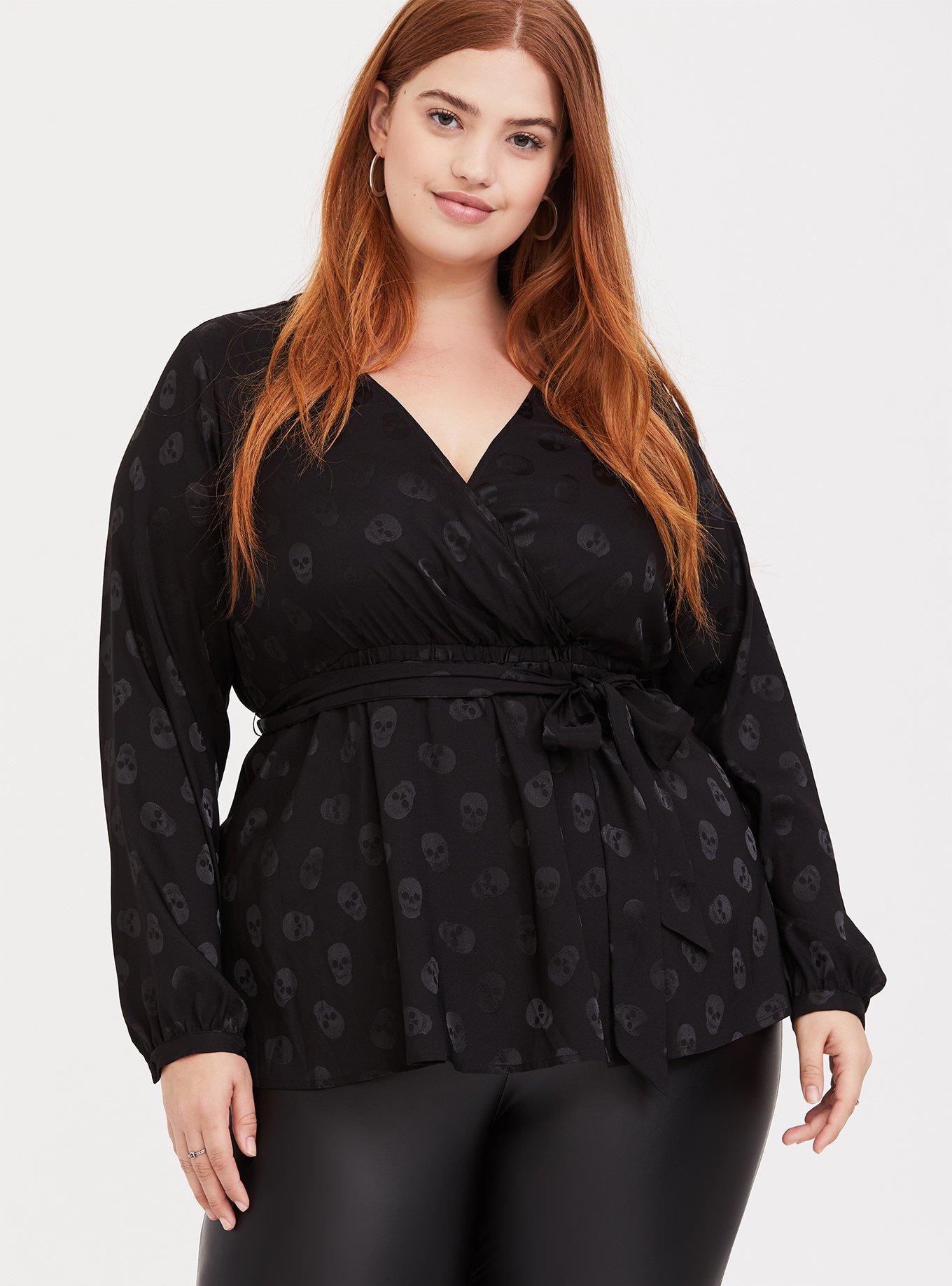 Jacquard Surplice Top, DEEP BLACK, alternate