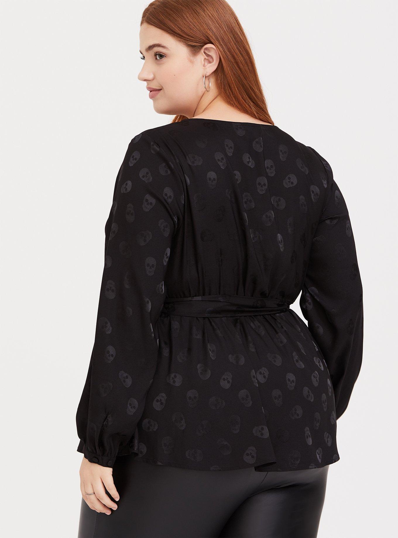 Jacquard Surplice Top, DEEP BLACK, alternate