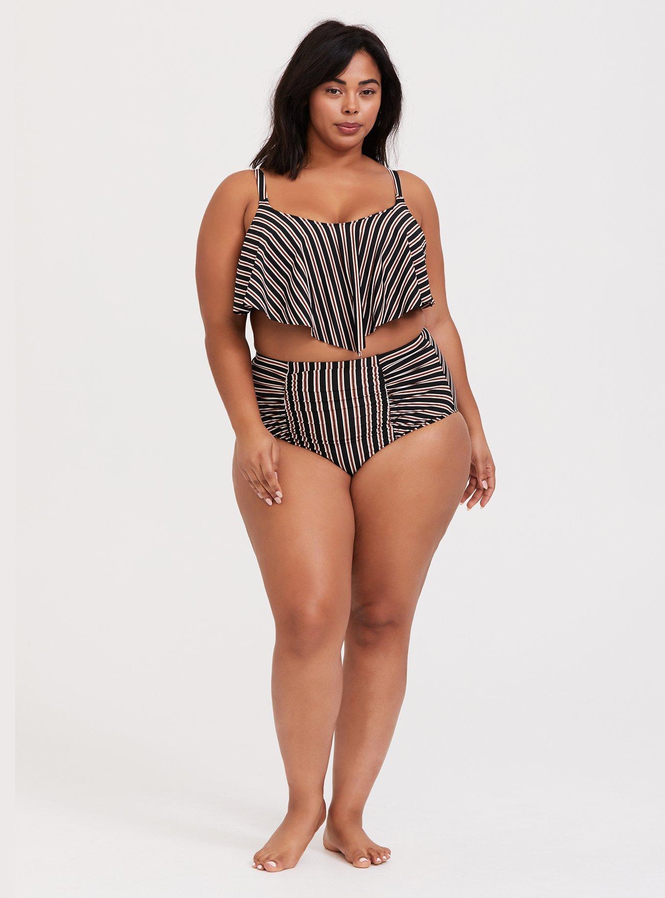 Multi Metallic Stripe High Waist Ruched Swim Bottom, MULTI STRIPE, alternate