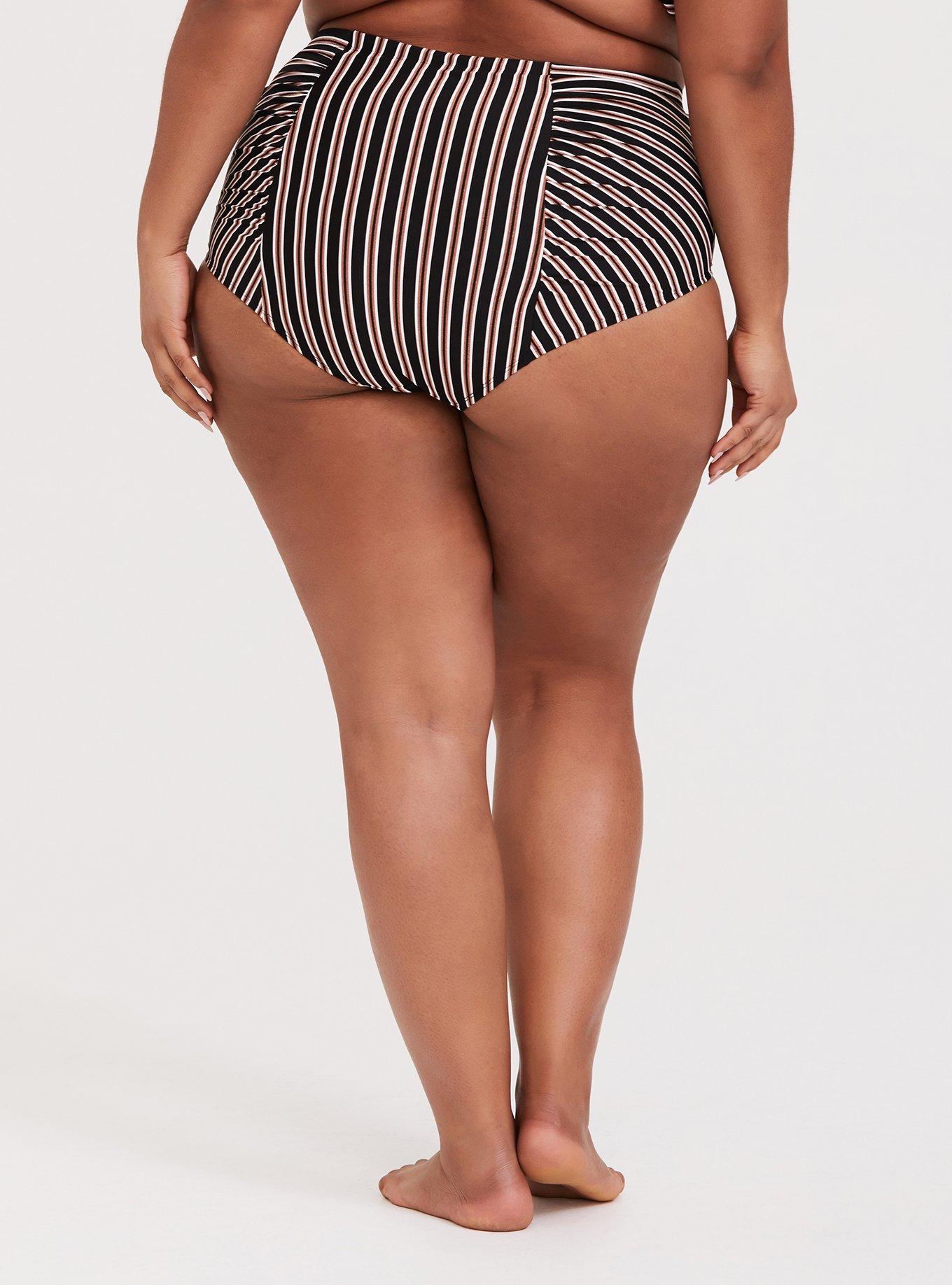 Multi Metallic Stripe High Waist Ruched Swim Bottom, MULTI STRIPE, alternate