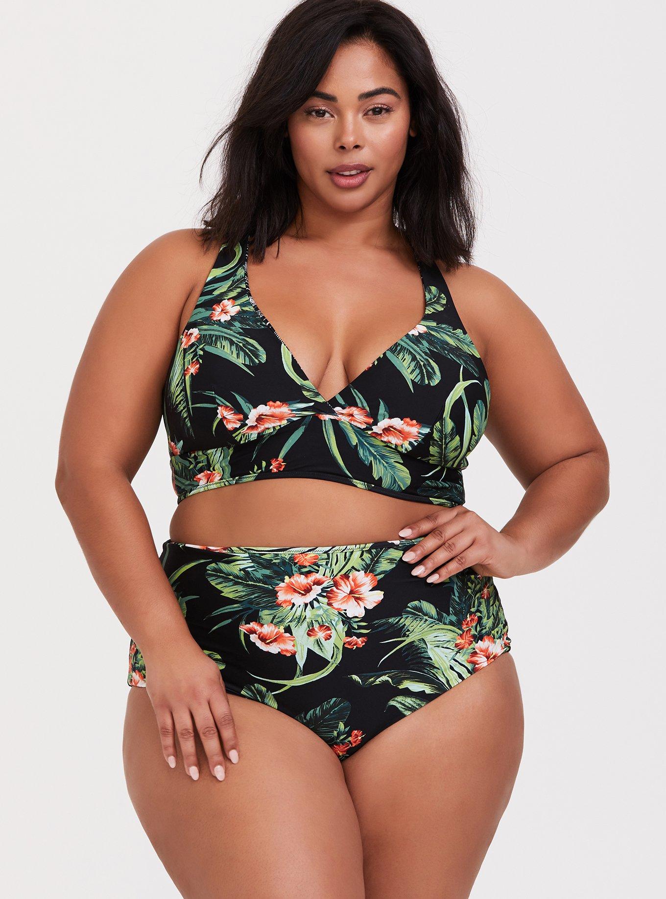 Black Floral Palm Reversible Brief Swim Bottom, BLACK PALM, alternate