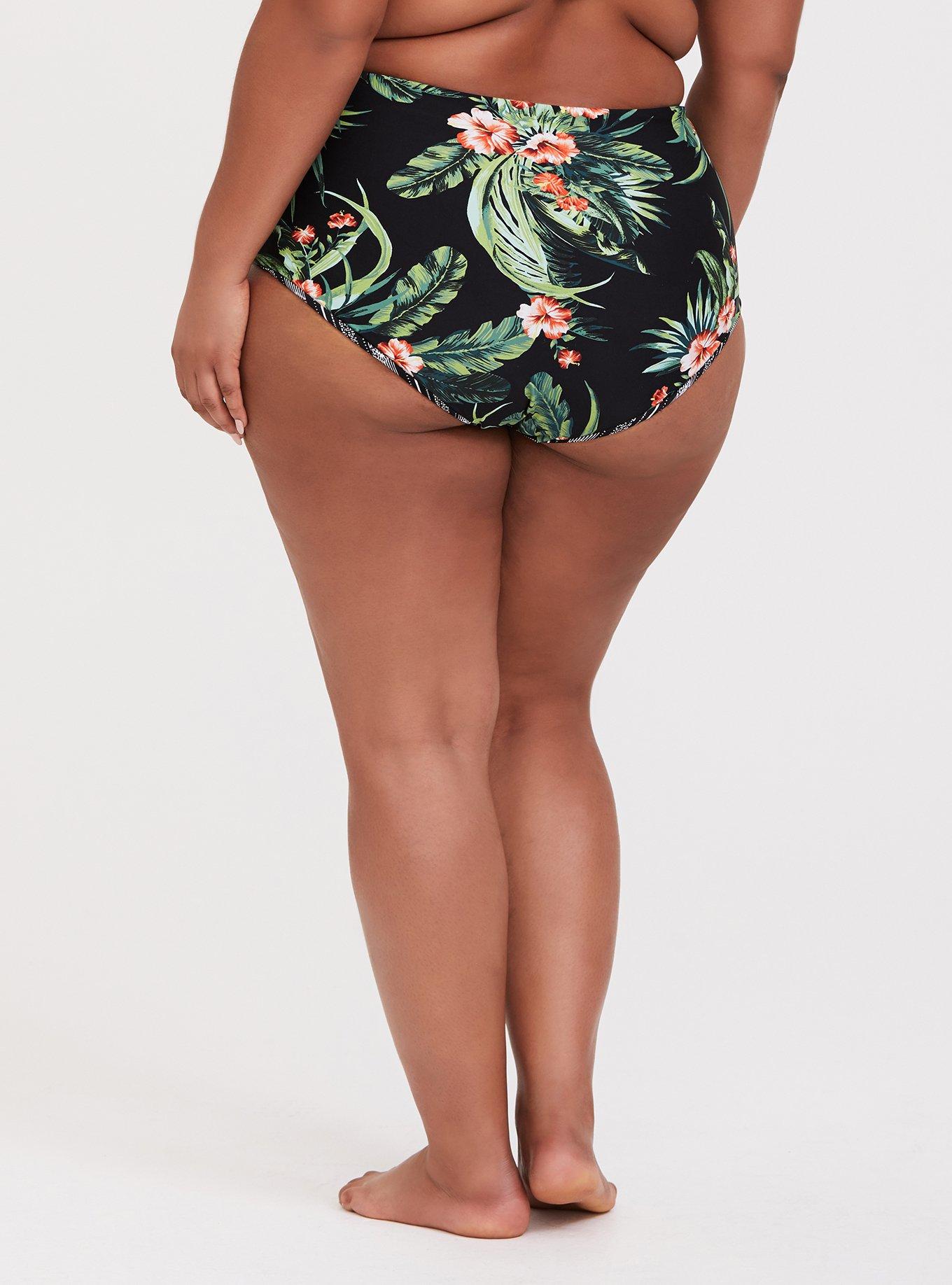 Black Floral Palm Reversible Brief Swim Bottom, BLACK PALM, alternate