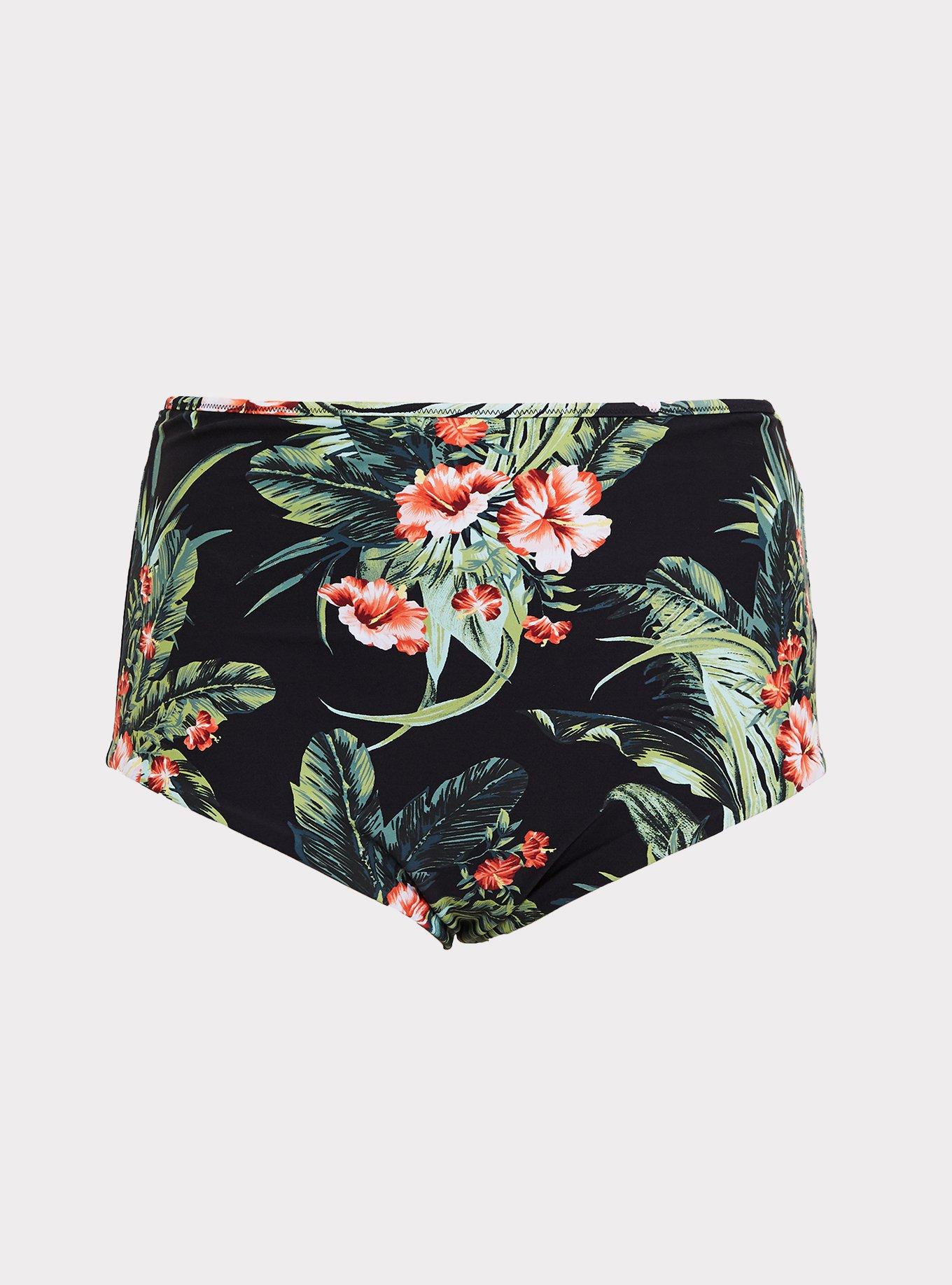 Black Floral Palm Reversible Brief Swim Bottom, BLACK PALM, hi-res
