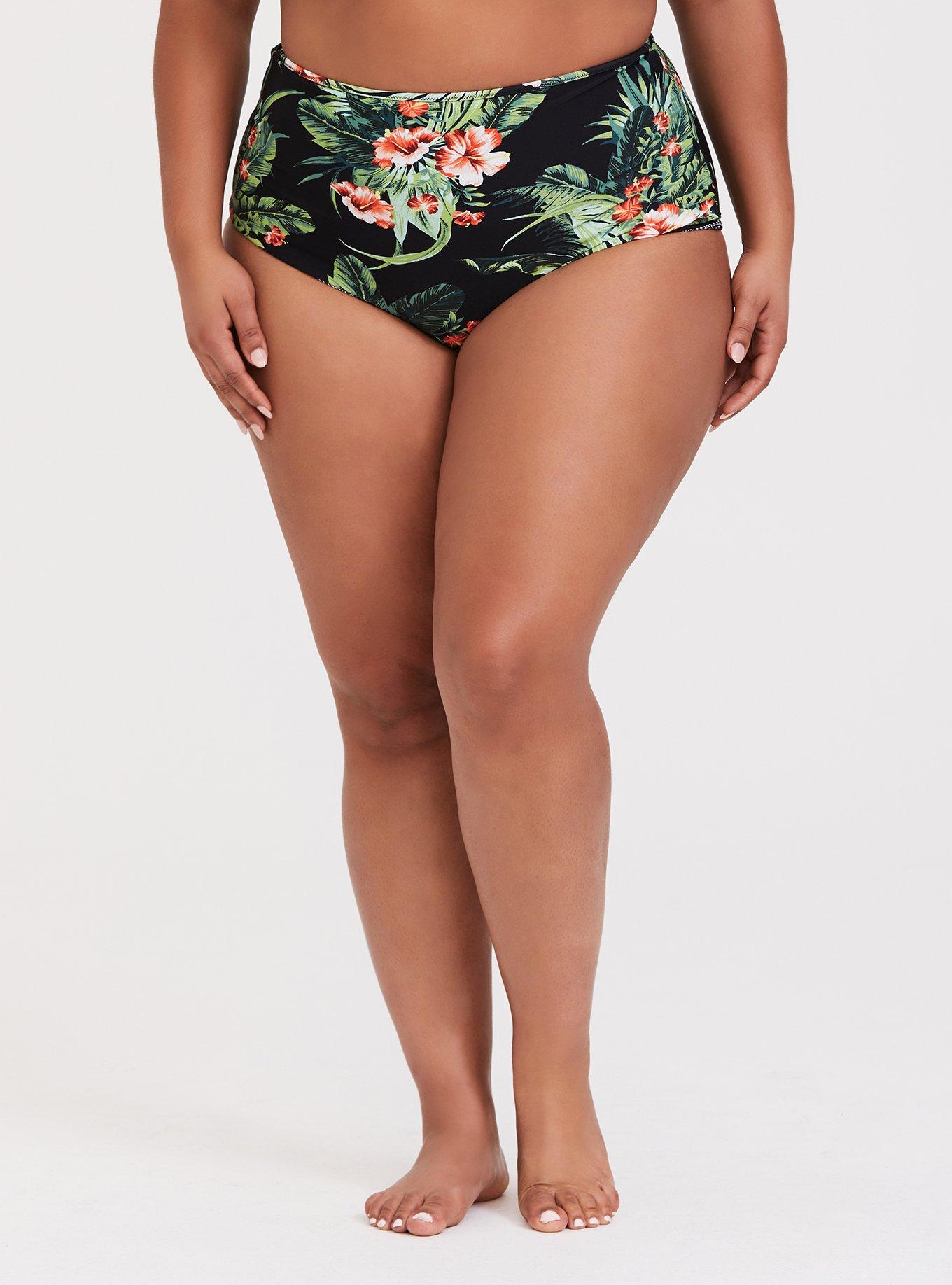 Black Floral Palm Reversible Brief Swim Bottom, BLACK PALM, hi-res