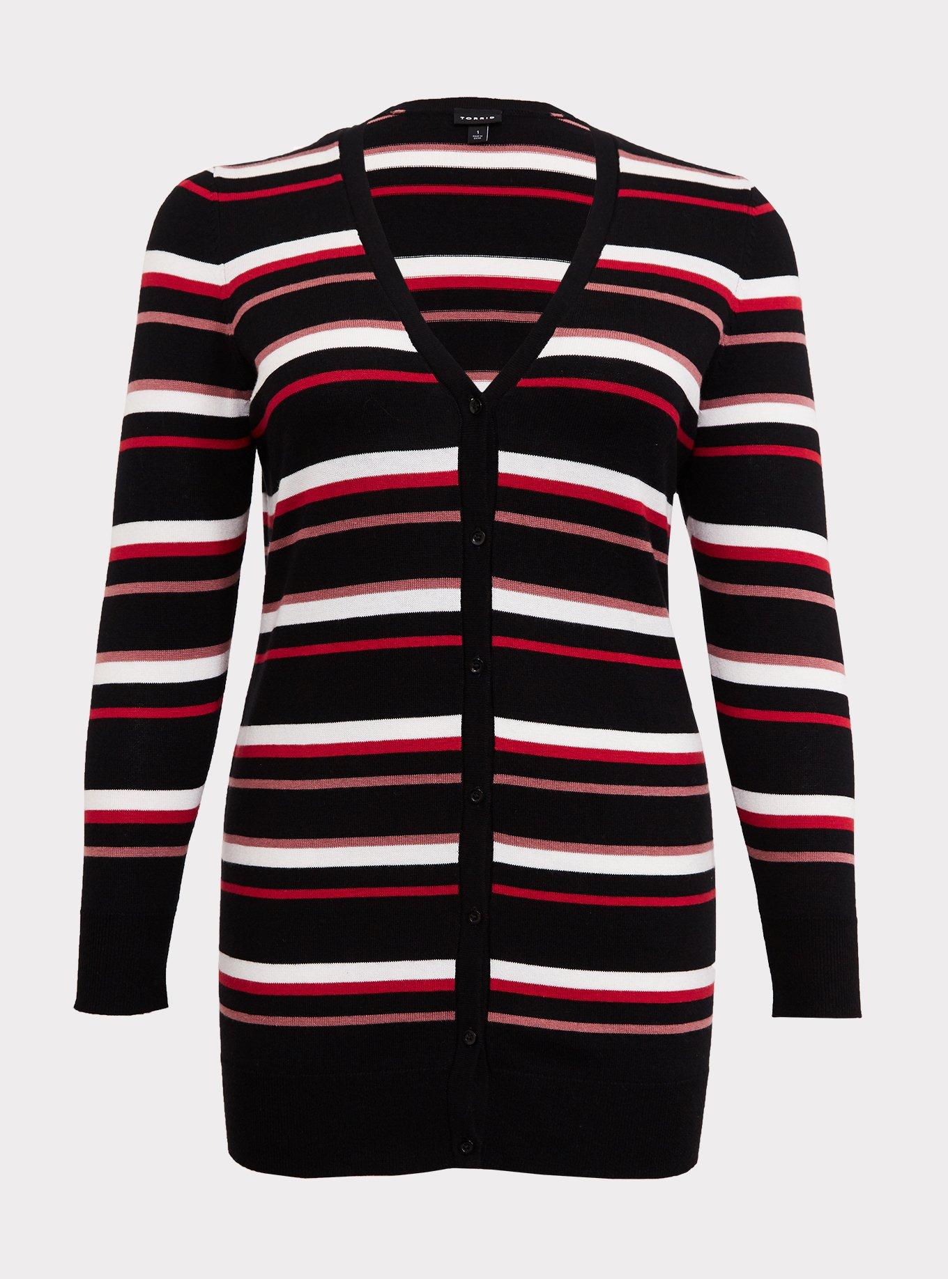 Plus Size Red Multi Stripe Jacquard Boyfriend Cardigan Torrid