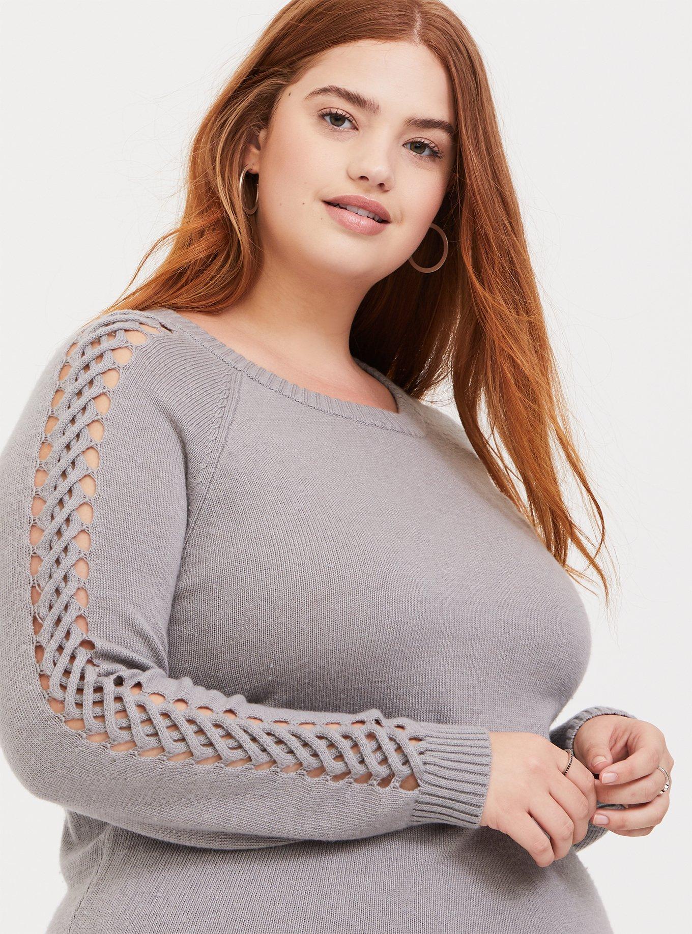 Lattice sleeve sweater sale