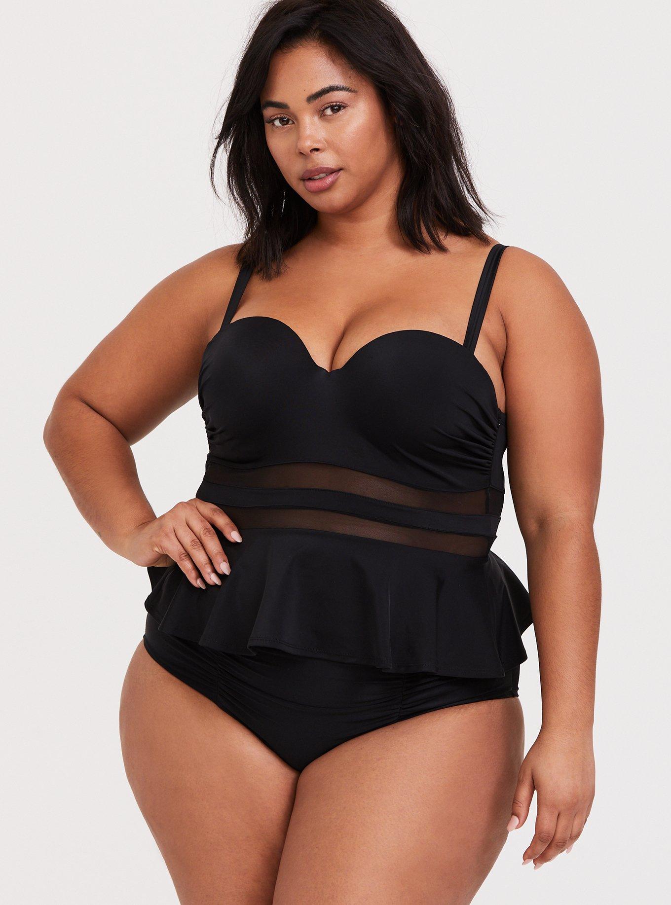 Plus Size Underwire Mesh Cutout Peplum Tankini Torrid