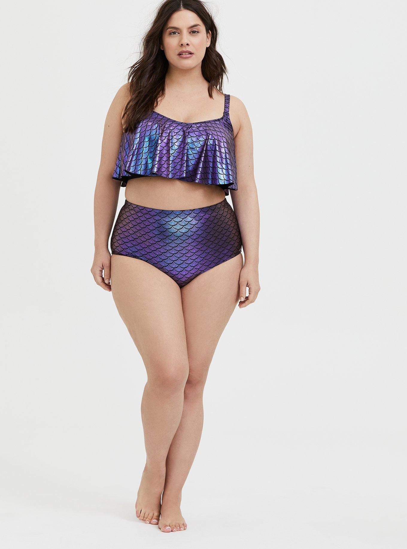 Plus Size Purple Iridescent Mermaid High Waist Swim Bottom, MERMAID SCALES, alternate