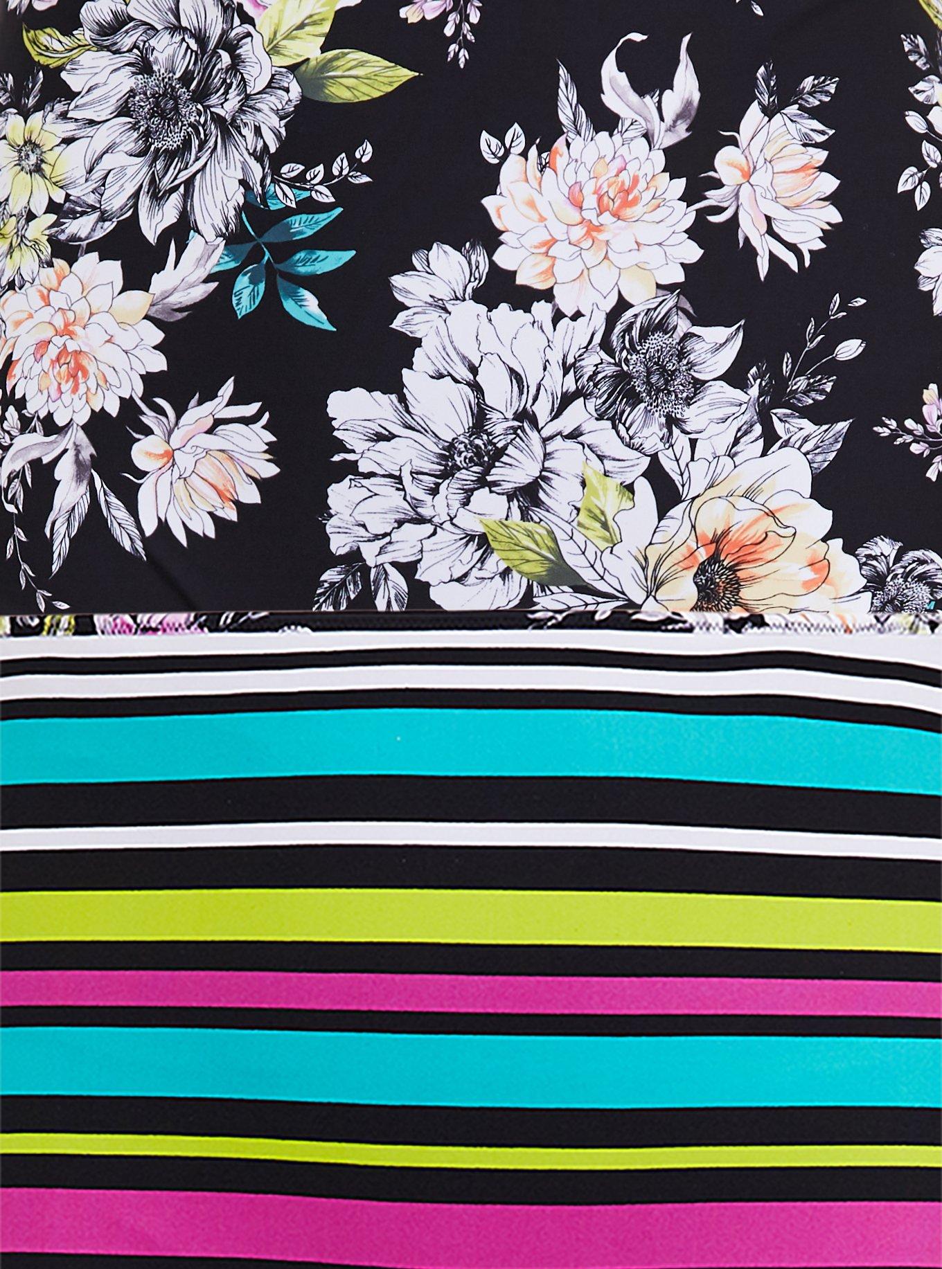 Plus Size Black Floral & Stripe Reversible Brief Swim Bottom, FLORAL STRIPE, alternate