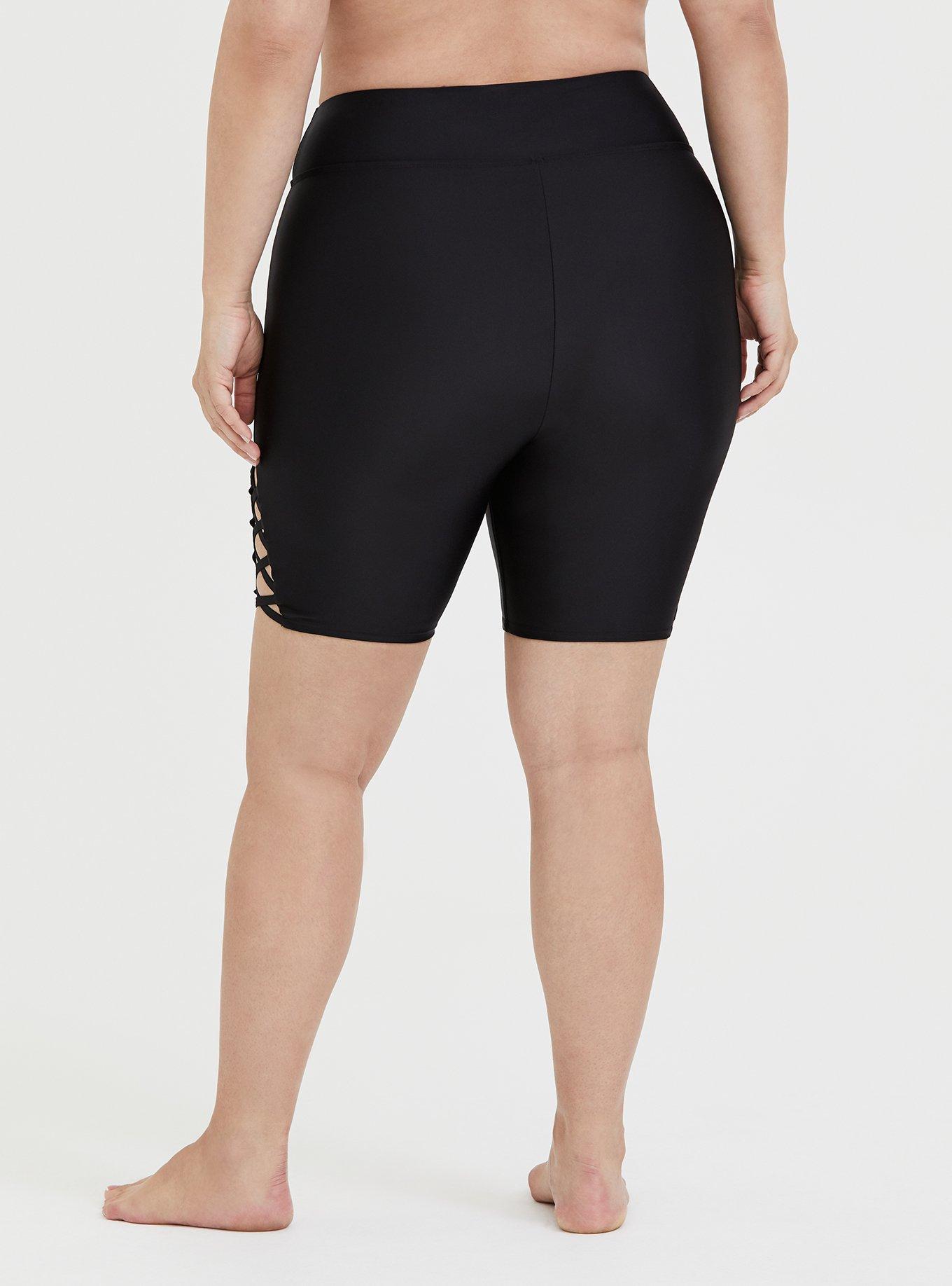 Plus Size Black Lattice Side Swim Bike Short Torrid