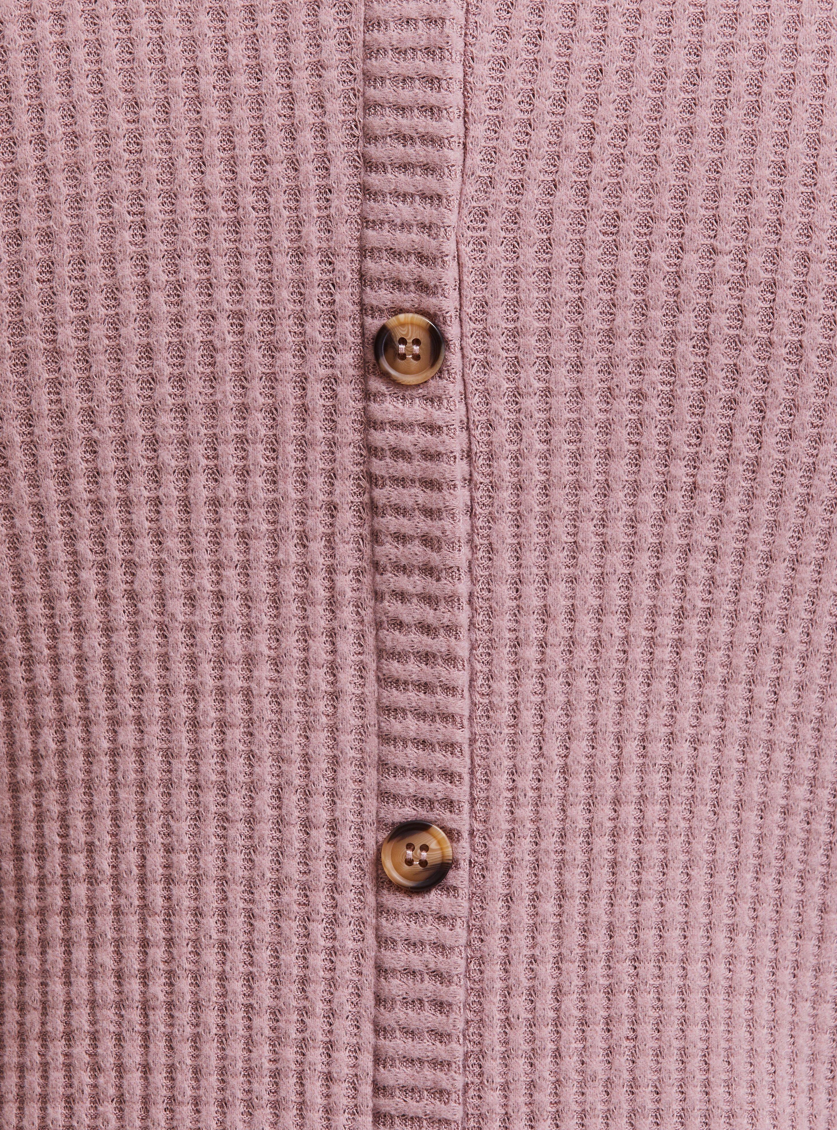 Plus Size - Waffle V-Neck Button-Front Long Sleeve Top - Torrid