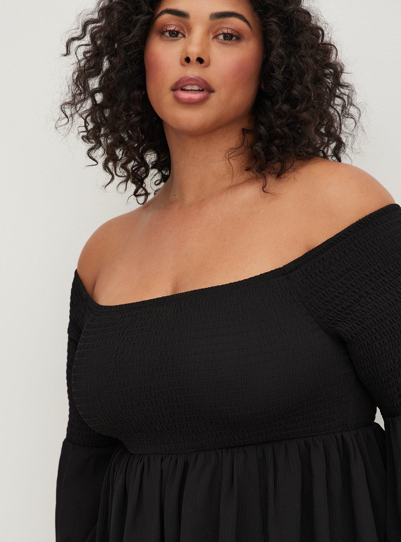 Plus Size Mini Crepe Off Shoulder Long Sleeve Coverup Dress Torrid