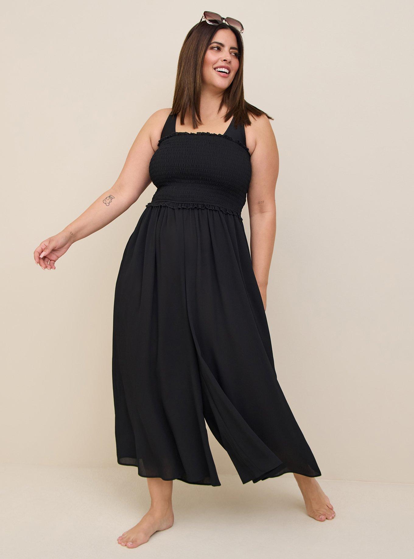 Plus Size - Crepe Midi Smocked Coverup Jumpsuit - Torrid