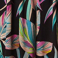 Crepe Midi Smocked Coverup Jumpsuit, PRETTY SUMMER LEAVES- BLACK, swatch