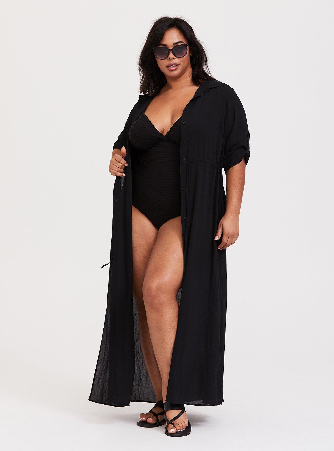 Plus Size - Maxi Crinkle Coverup Shirt Dress - Torrid