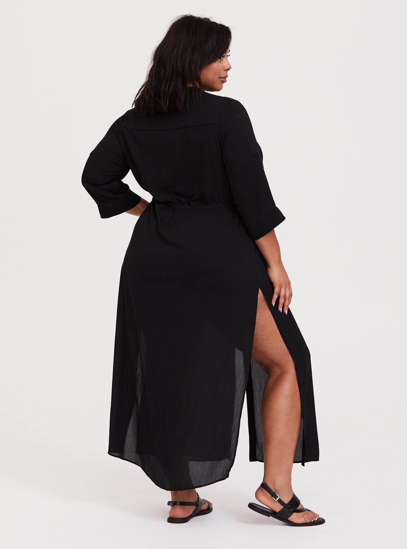 Maxi Crinkle Coverup Shirt Dress, DEEP BLACK, alternate