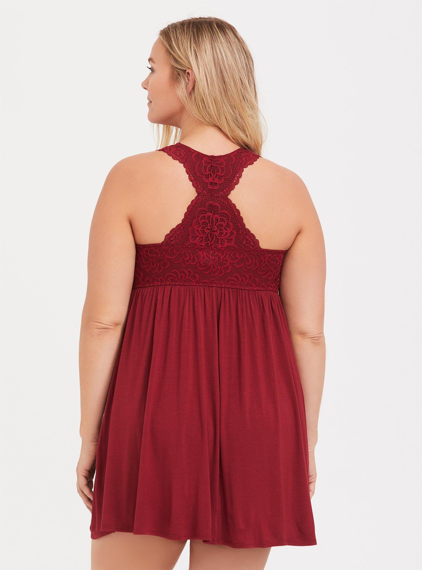 Super Soft Lace Racerback Sleep Babydoll Gown, RED, alternate