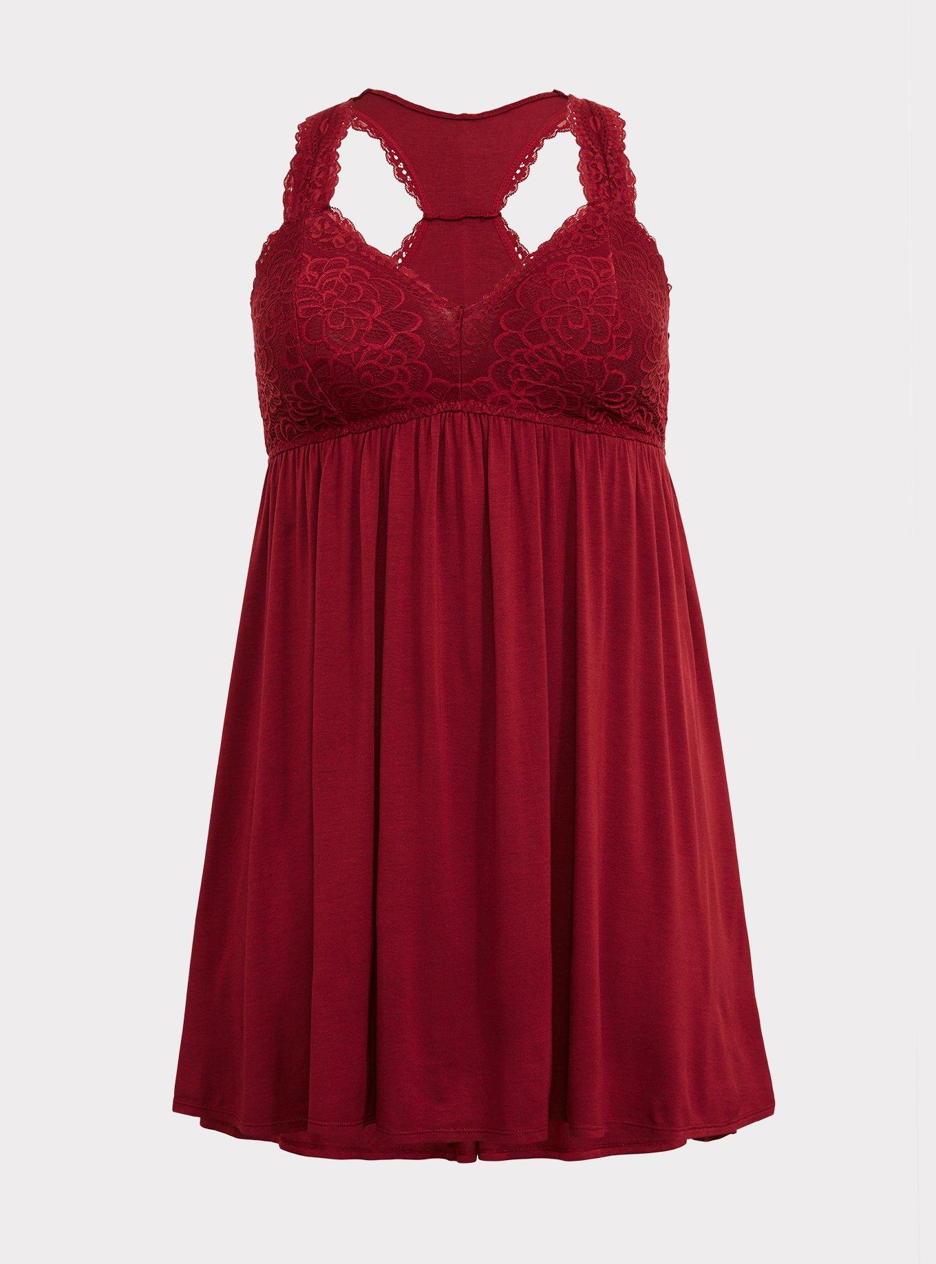 Super Soft Lace Racerback Sleep Babydoll Gown, RED, hi-res