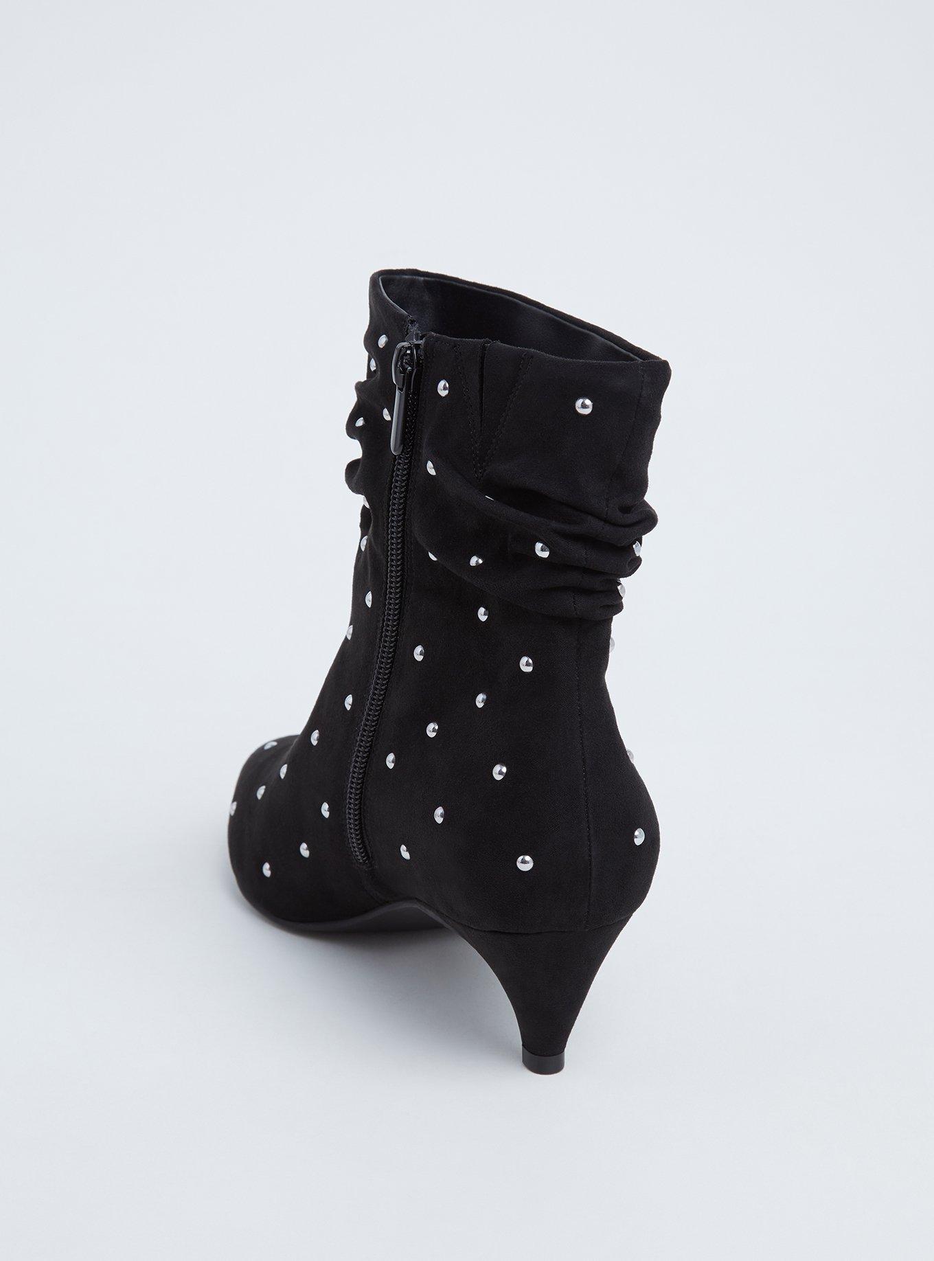 Black Faux Suede Studded Kitten Heel Bootie (WW), BLACK, alternate