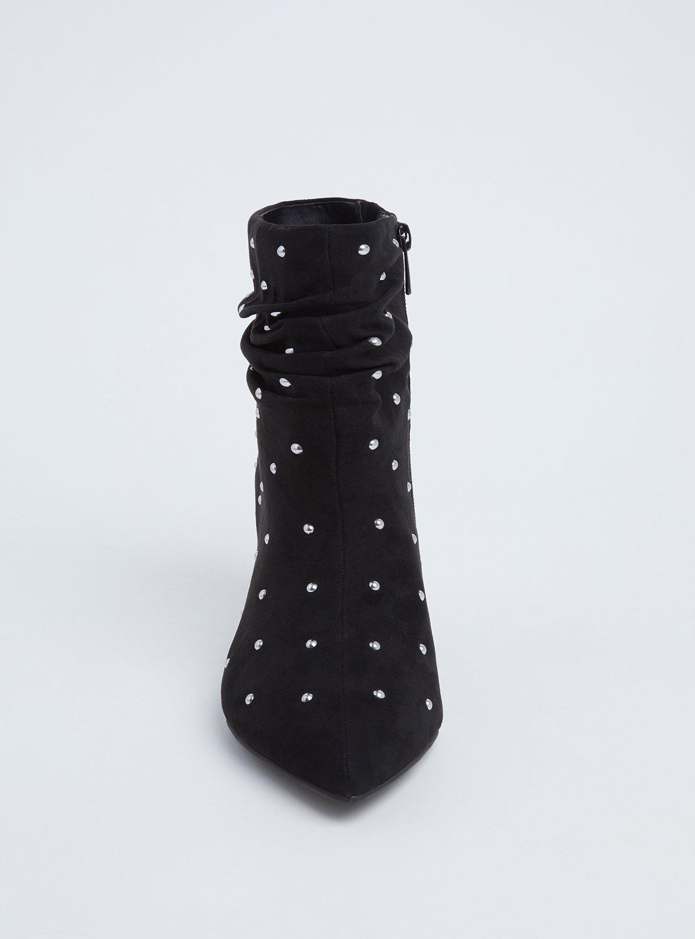 Black Faux Suede Studded Kitten Heel Bootie (WW), BLACK, alternate