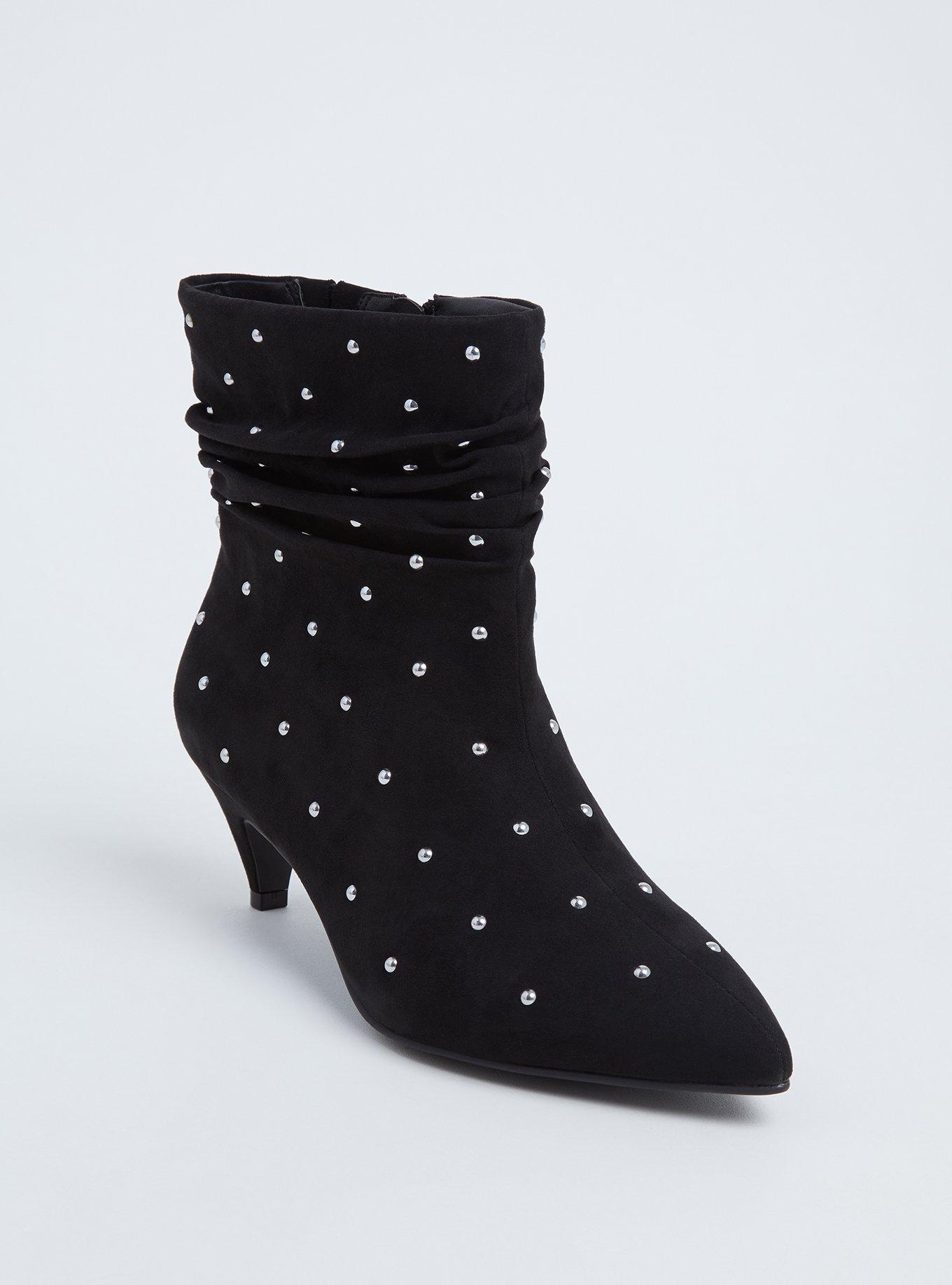 Black Faux Suede Studded Kitten Heel Bootie (WW), BLACK, hi-res